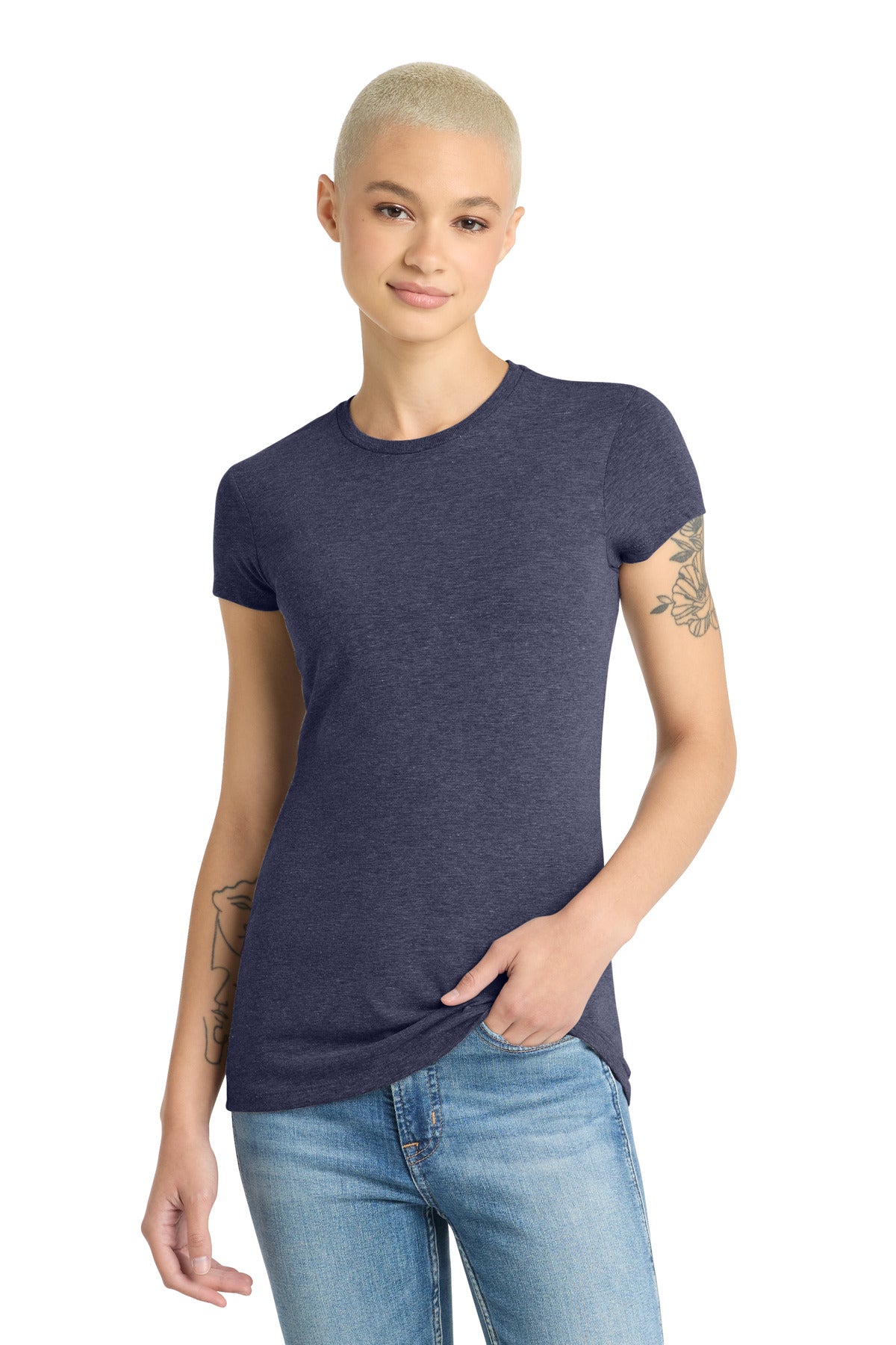 Custom Navy Frost Women's Fitted Perfect Tri Tee DT155, personalized by SanCanDo Swag in Argyle, TX