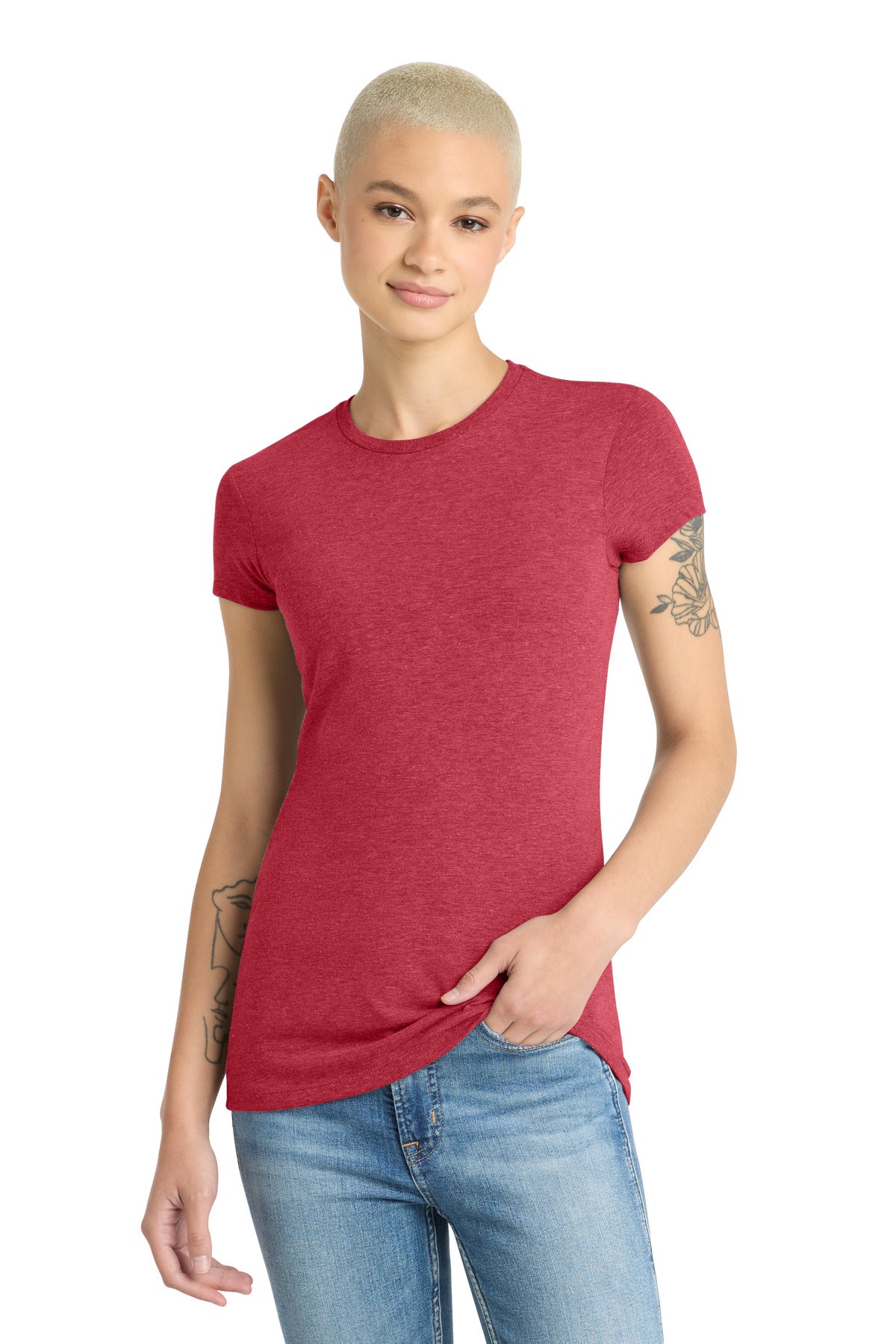 Custom Red Frost Women's Fitted Perfect Tri Tee DT155, personalized by SanCanDo Swag in Argyle, TX