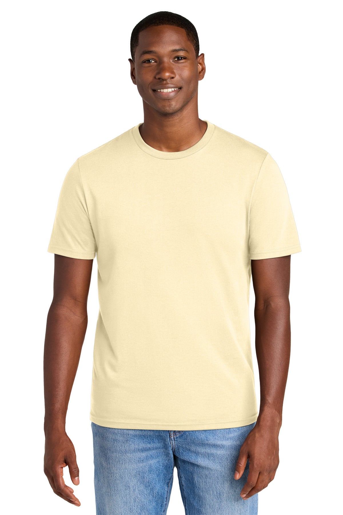 Custom Soft Yellow Perfect Weight CVC Tee DT184, personalized by SanCanDo Swag in Argyle, TX
