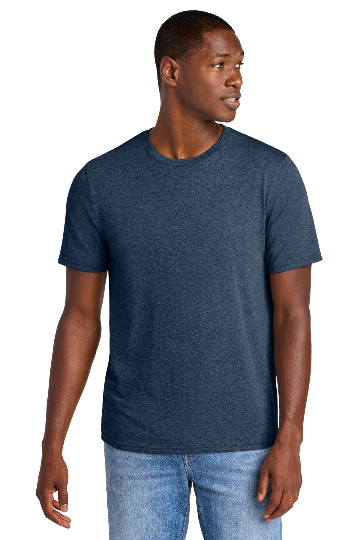 Custom Heathered Navy Perfect Weight CVC Tee DT184, personalized by SanCanDo Swag in Argyle, TX