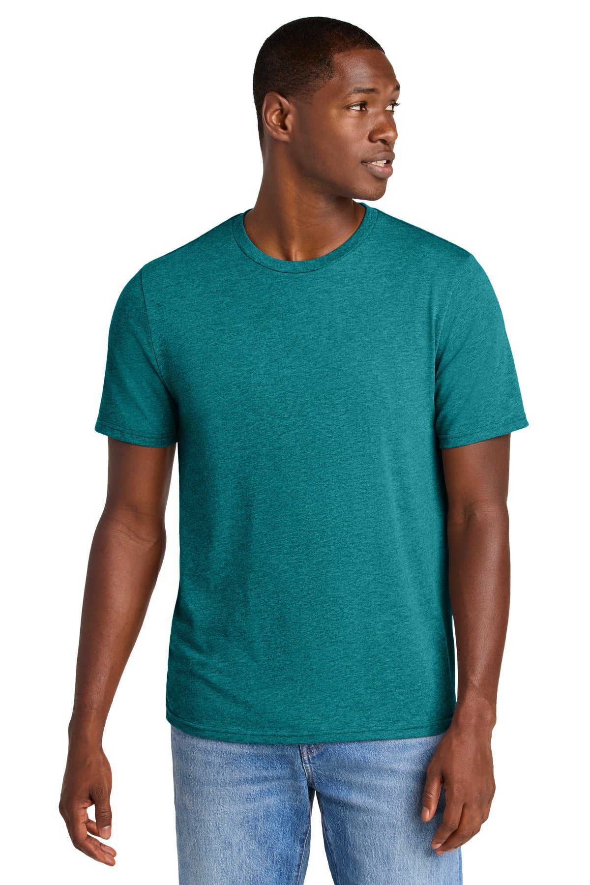 Custom Heathered Teal Perfect Weight CVC Tee DT184, personalized by SanCanDo Swag in Argyle, TX