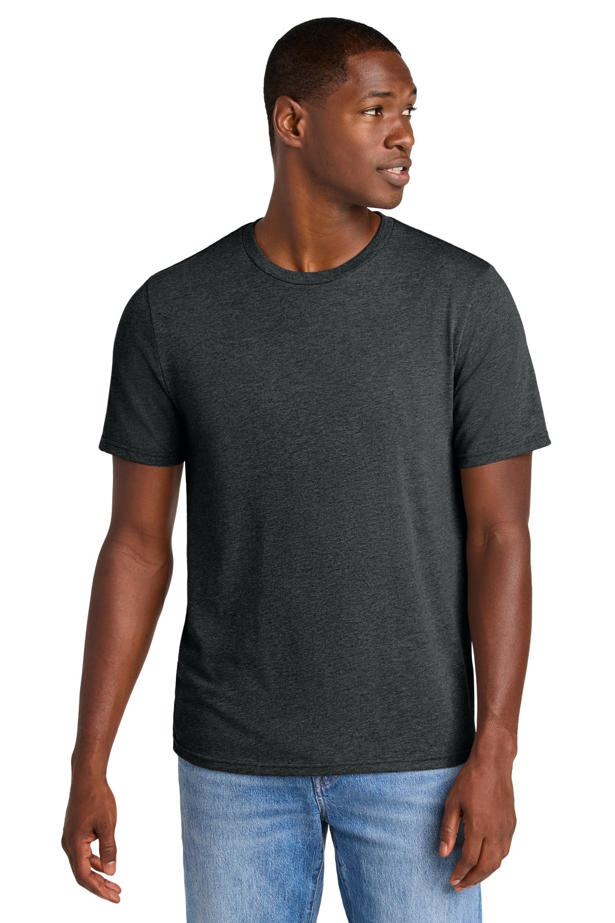 Custom Jet Black Heather Perfect Weight CVC Tee DT184, personalized by SanCanDo Swag in Argyle, TX