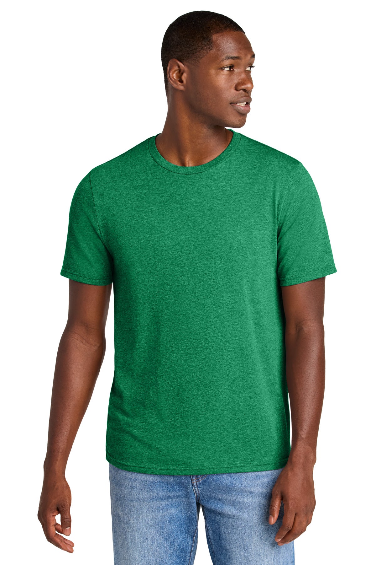 Custom Meadow Green Heather Perfect Weight CVC Tee DT184, personalized by SanCanDo Swag in Argyle, TX
