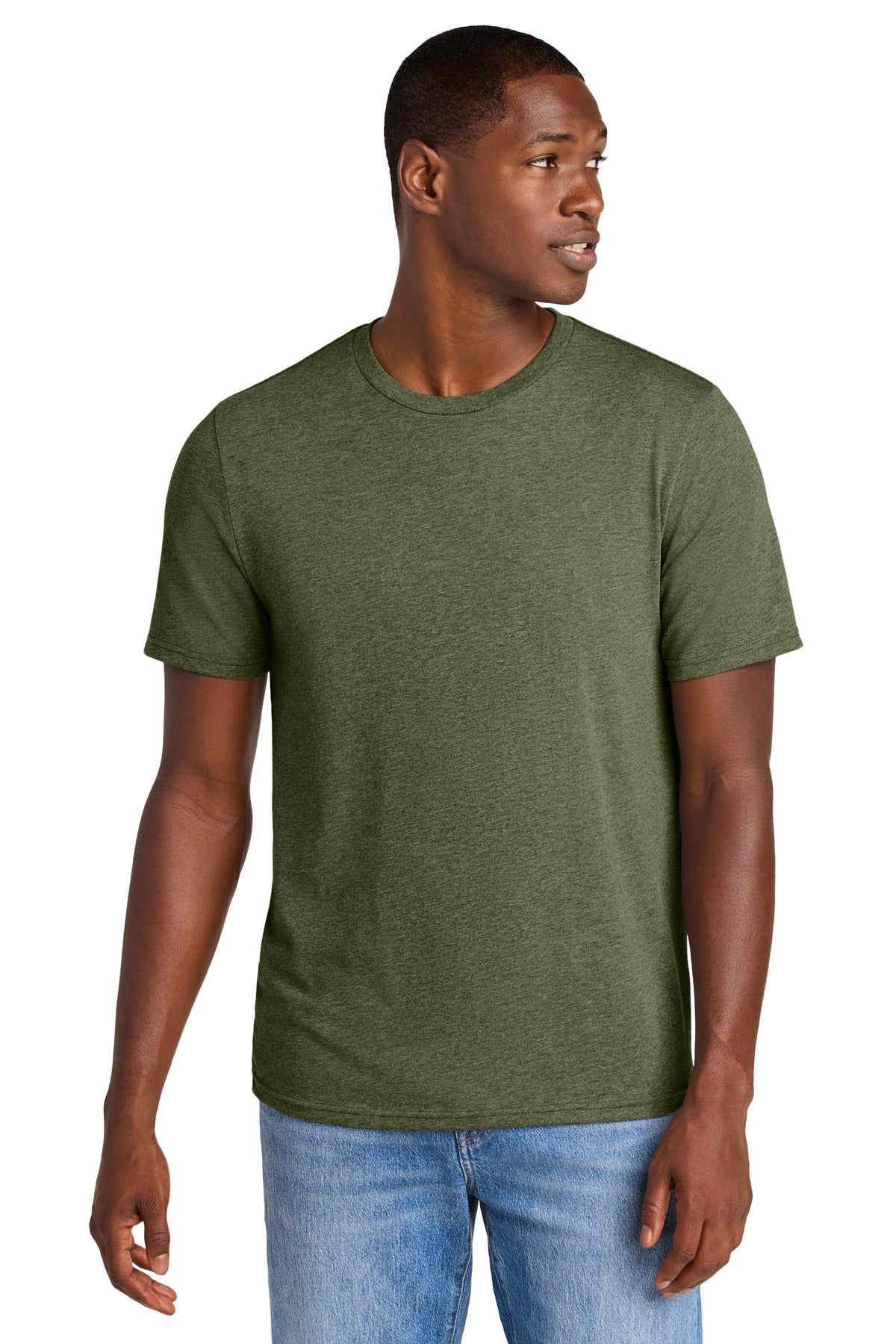 Custom Military Green Heather Perfect Weight CVC Tee DT184, personalized by SanCanDo Swag in Argyle, TX