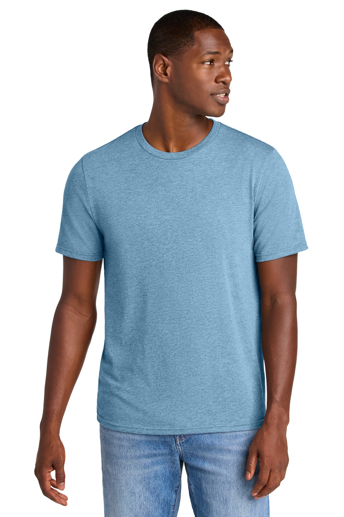 Custom Tundra Blue Heather Perfect Weight CVC Tee DT184, personalized by SanCanDo Swag in Argyle, TX