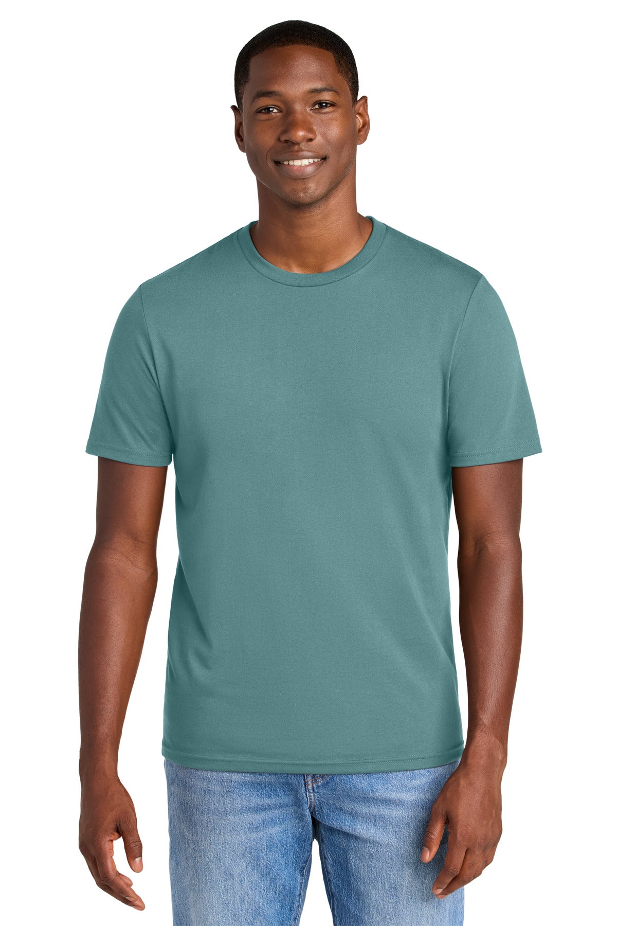 Custom Bluestone Perfect Weight CVC Tee DT184, personalized by SanCanDo Swag in Argyle, TX