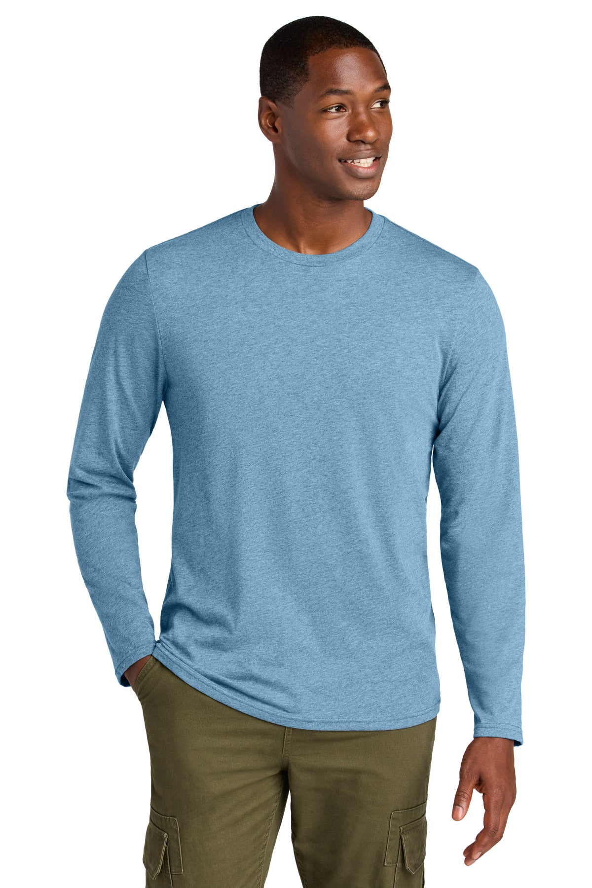 Custom Tundra Blue Heather Perfect Weight CVC Long Sleeve Tee DT185, personalized by SanCanDo Swag in Argyle, TX
