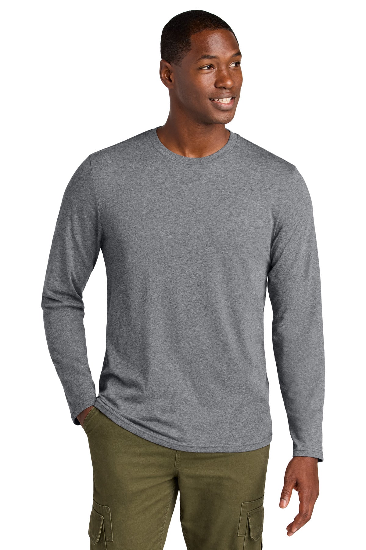Custom Graphite Heather Perfect Weight CVC Long Sleeve Tee DT185, personalized by SanCanDo Swag in Argyle, TX