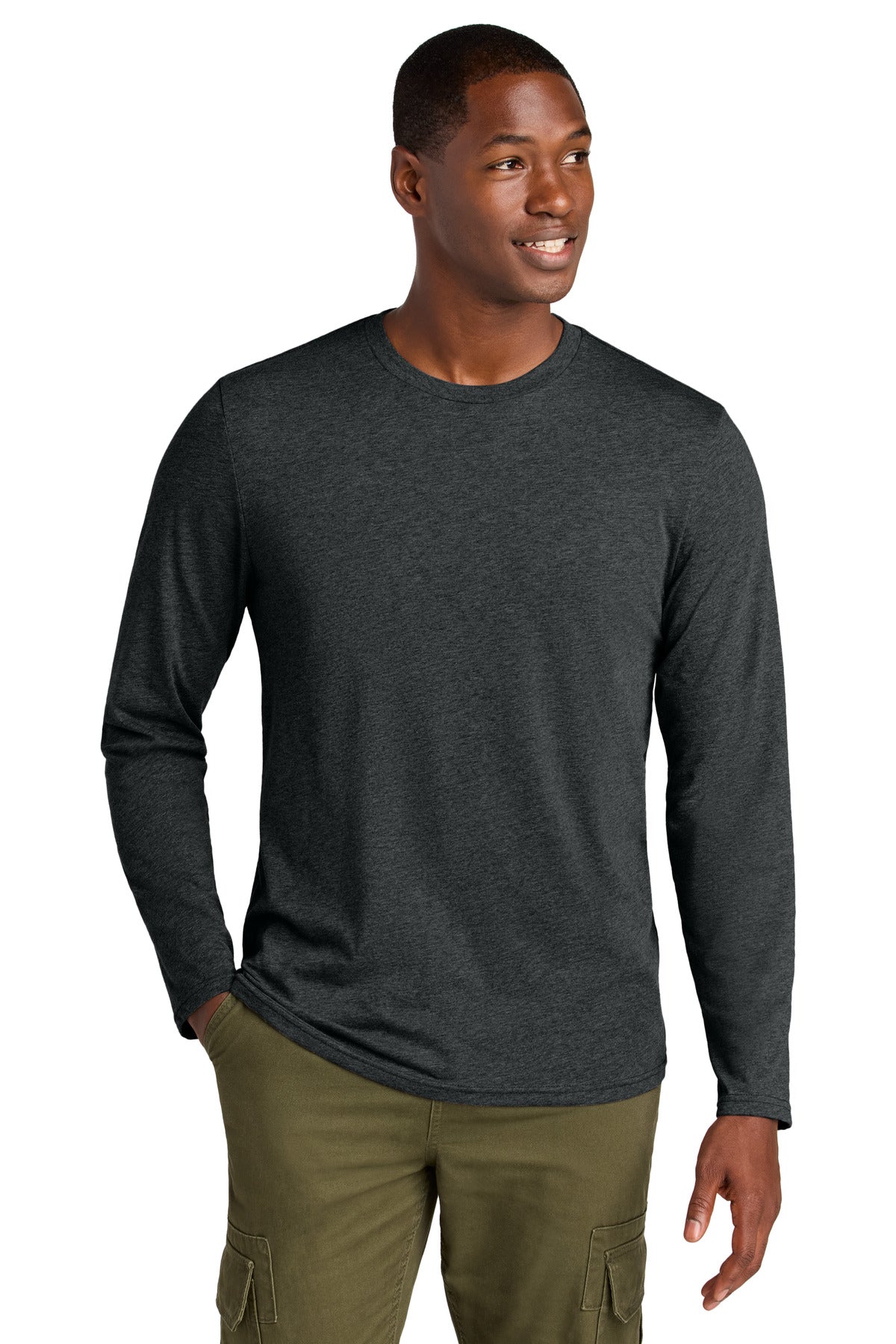 Custom Jet Black Heather Perfect Weight CVC Long Sleeve Tee DT185, personalized by SanCanDo Swag in Argyle, TX