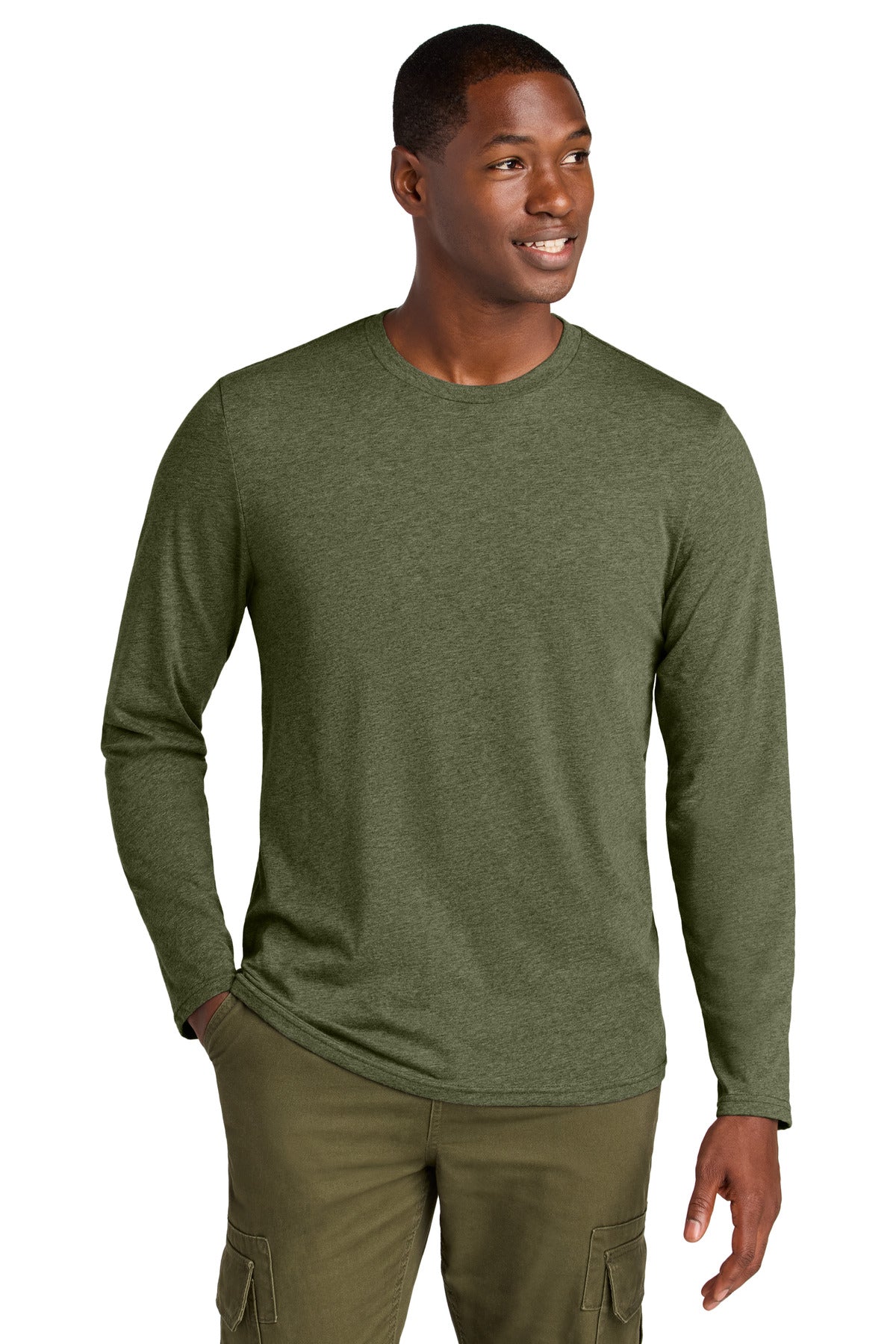 Custom Military Green Heather Perfect Weight CVC Long Sleeve Tee DT185, personalized by SanCanDo Swag in Argyle, TX