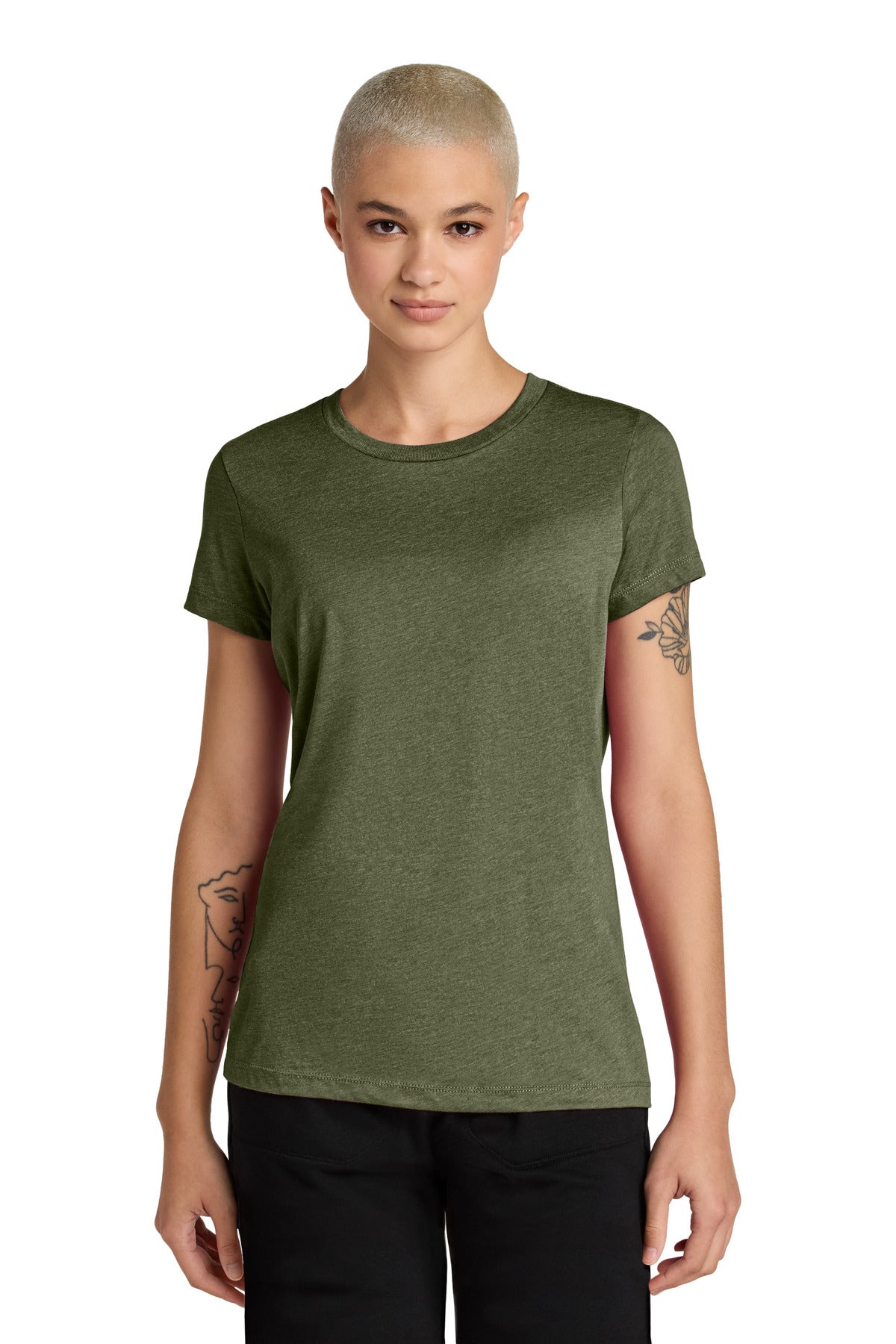 Custom Military Green Heather Women's Perfect Weight CVC Tee DT188, personalized by SanCanDo Swag in Argyle, TX
