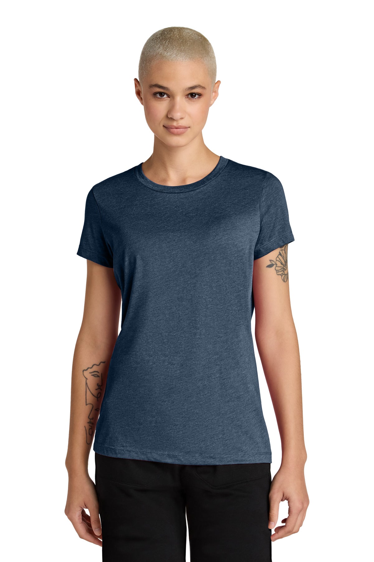 Custom Heathered Navy Women's Perfect Weight CVC Tee DT188, personalized by SanCanDo Swag in Argyle, TX