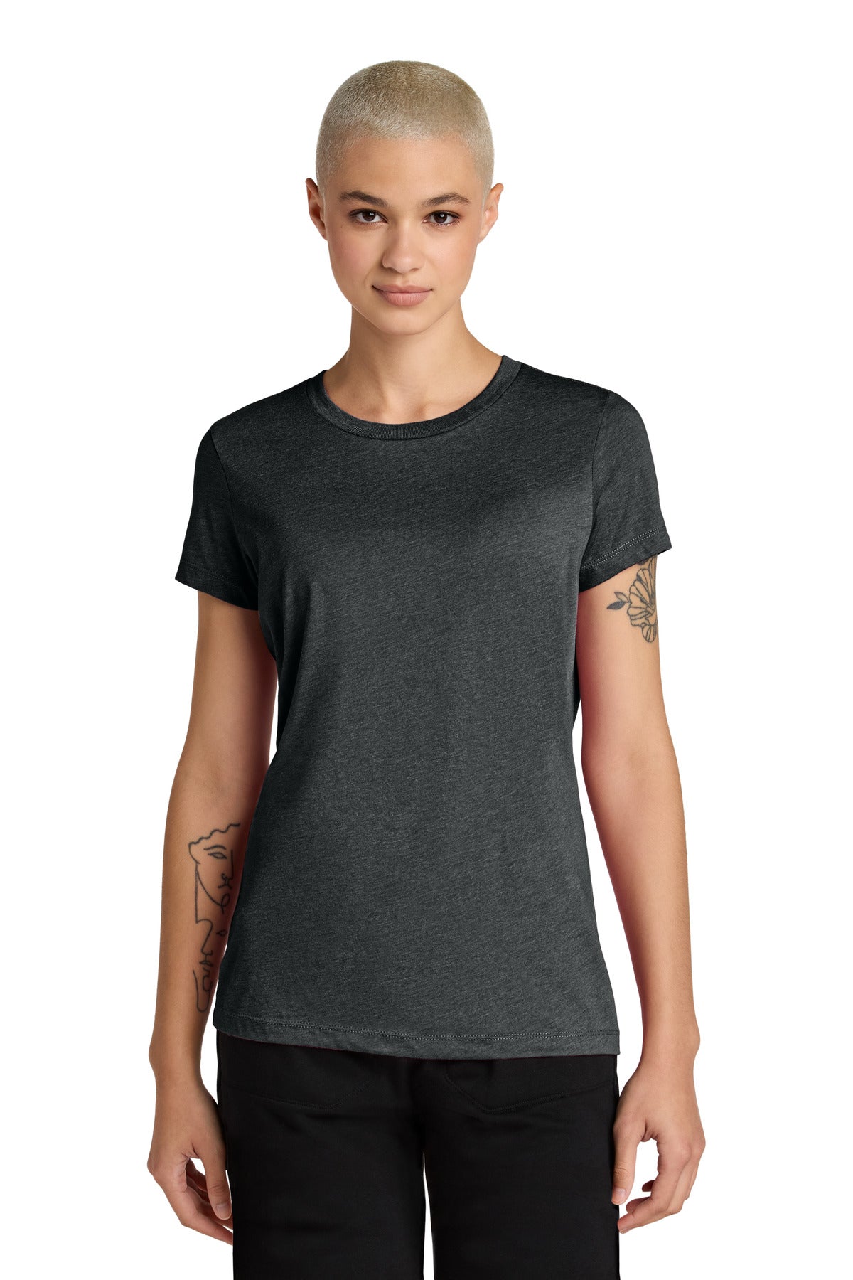 Custom Jet Black Heather Women's Perfect Weight CVC Tee DT188, personalized by SanCanDo Swag in Argyle, TX