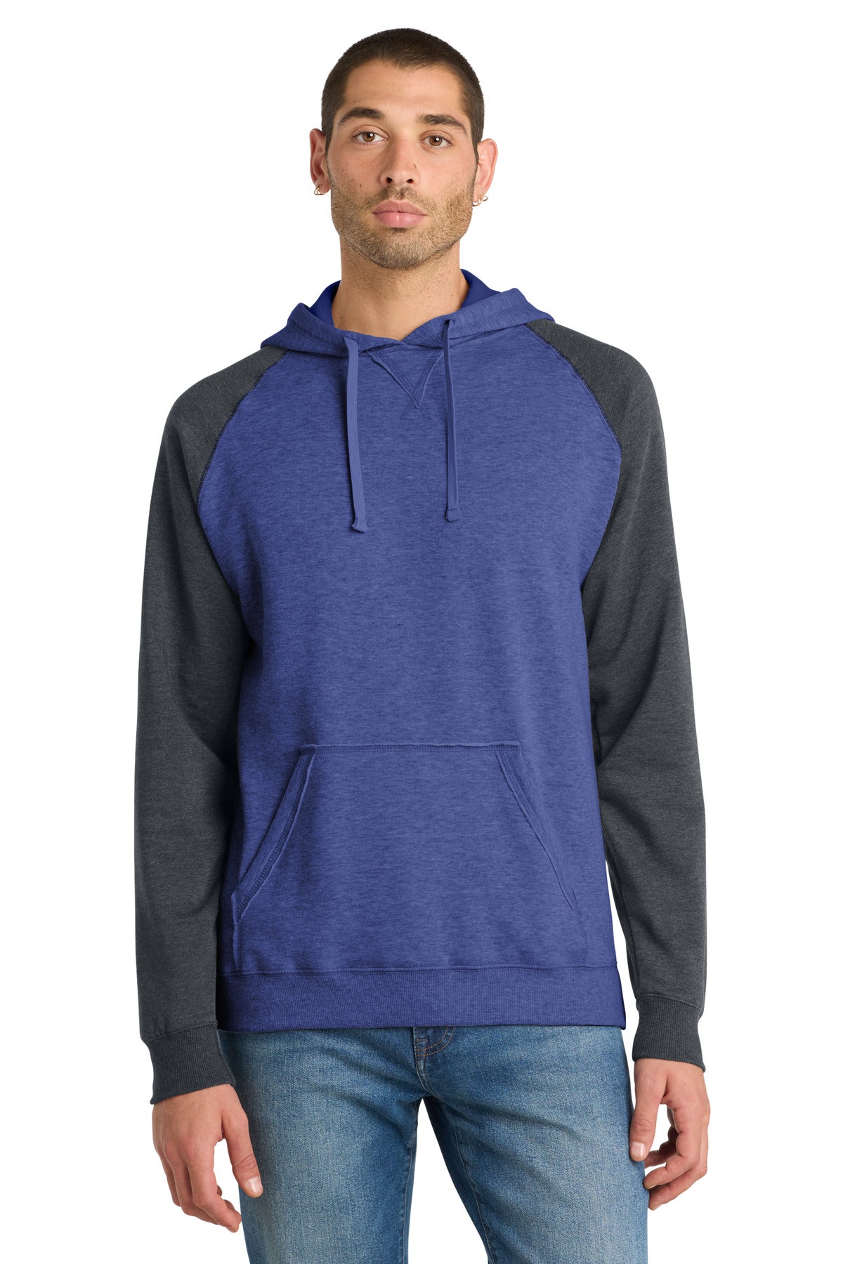 Custom Heathered Deep Royal/ Heathered Charcoal Young Mens Fleece Raglan Hoodie DT196, personalized by SanCanDo Swag in Argyle, TX