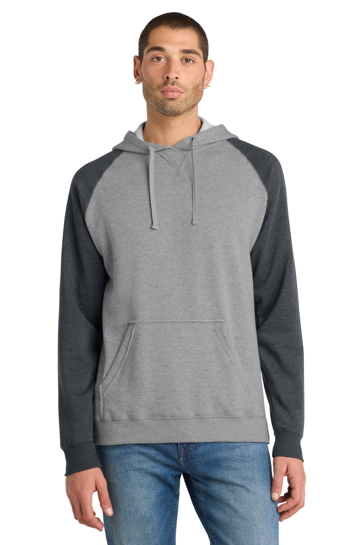 Custom Heathered Grey/ Heathered Charcoal Young Mens Fleece Raglan Hoodie DT196, personalized by SanCanDo Swag in Argyle, TX