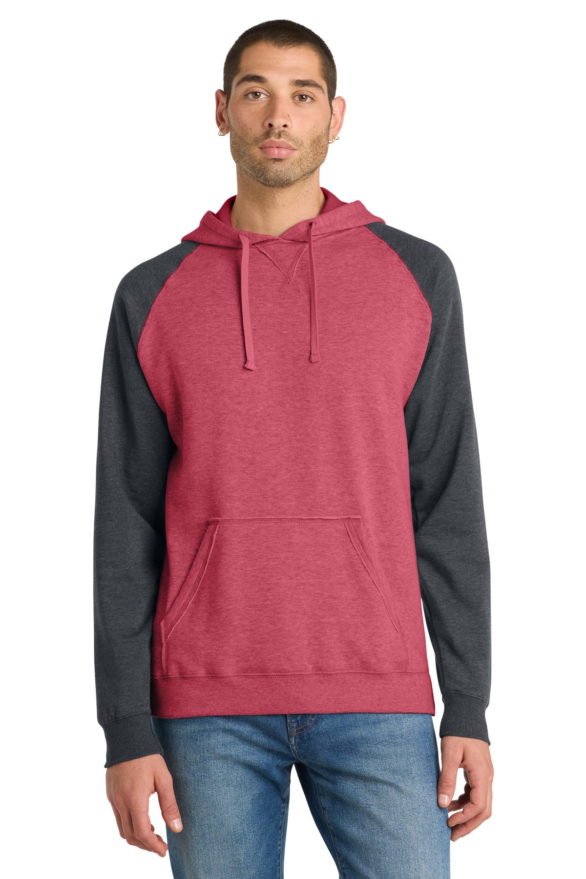 Custom Heathered Red/ Heathered Charcoal Young Mens Fleece Raglan Hoodie DT196, personalized by SanCanDo Swag in Argyle, TX