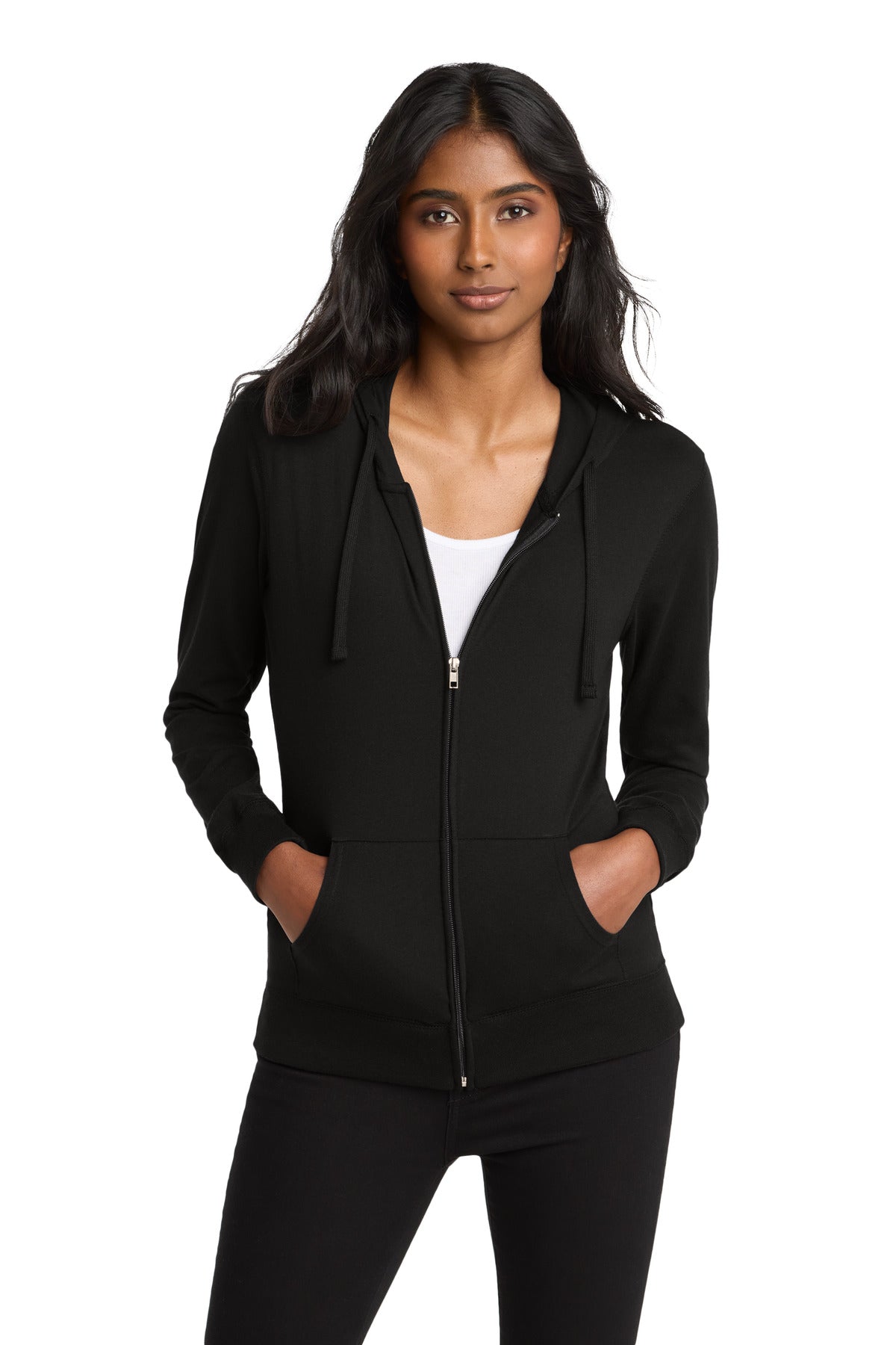 Custom Black Women's Fitted Jersey Full-Zip Hoodie DT2100, personalized by SanCanDo Swag in Argyle, TX