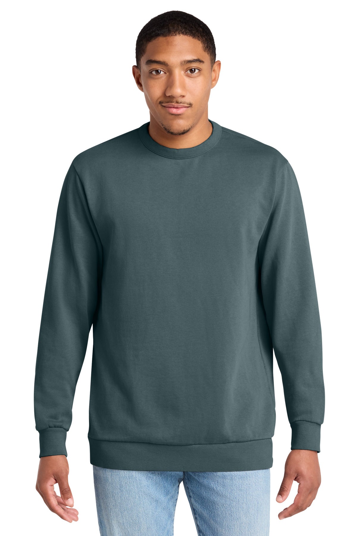 Custom Deep Steel Blue Wash Fleece Crew DT2204, personalized by SanCanDo Swag in Argyle, TX