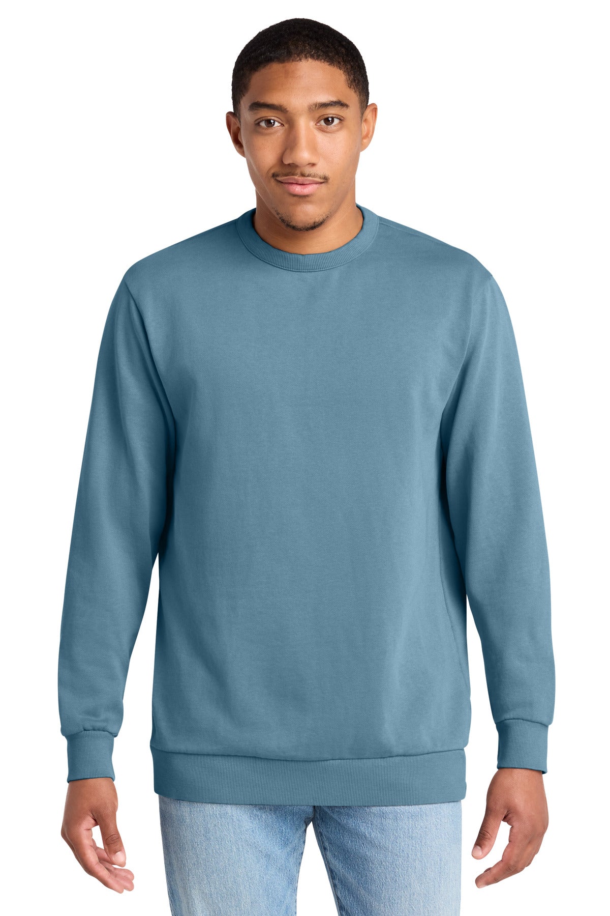 Custom Dusk Blue Wash Fleece Crew DT2204, personalized by SanCanDo Swag in Argyle, TX