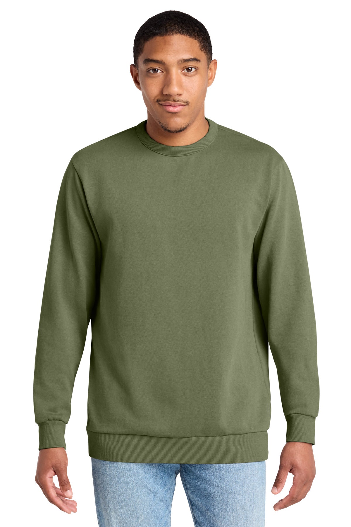 Custom Olive Drab Green Wash Fleece Crew DT2204, personalized by SanCanDo Swag in Argyle, TX