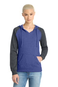 Custom Heathered Deep Royal/ Heathered Charcoal Women's Lightweight Fleece Raglan Hoodie DT296, personalized by SanCanDo Swag in Argyle, TX