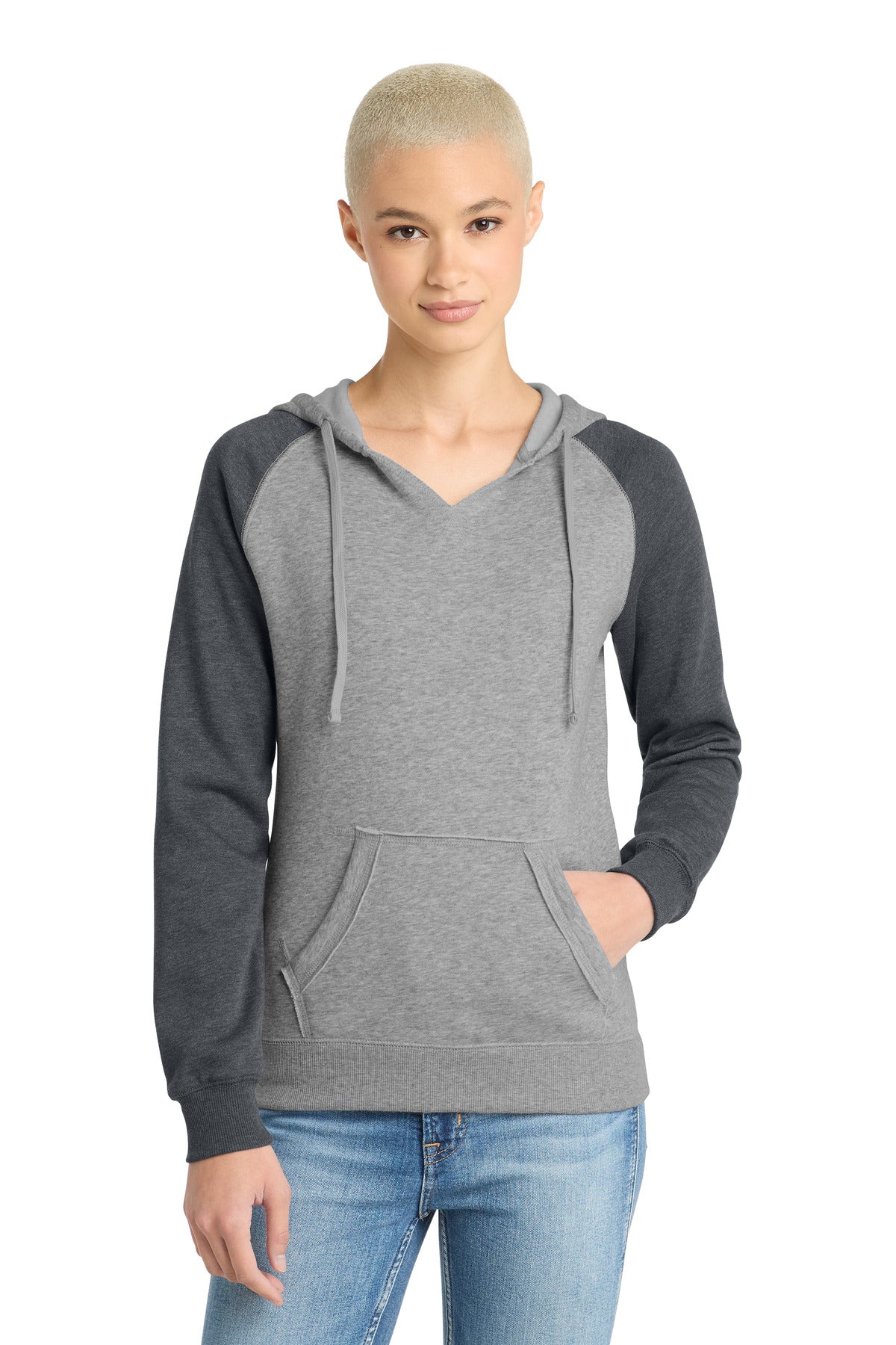 Custom Heathered Grey/ Heathered Charcoal Women's Lightweight Fleece Raglan Hoodie DT296, personalized by SanCanDo Swag in Argyle, TX