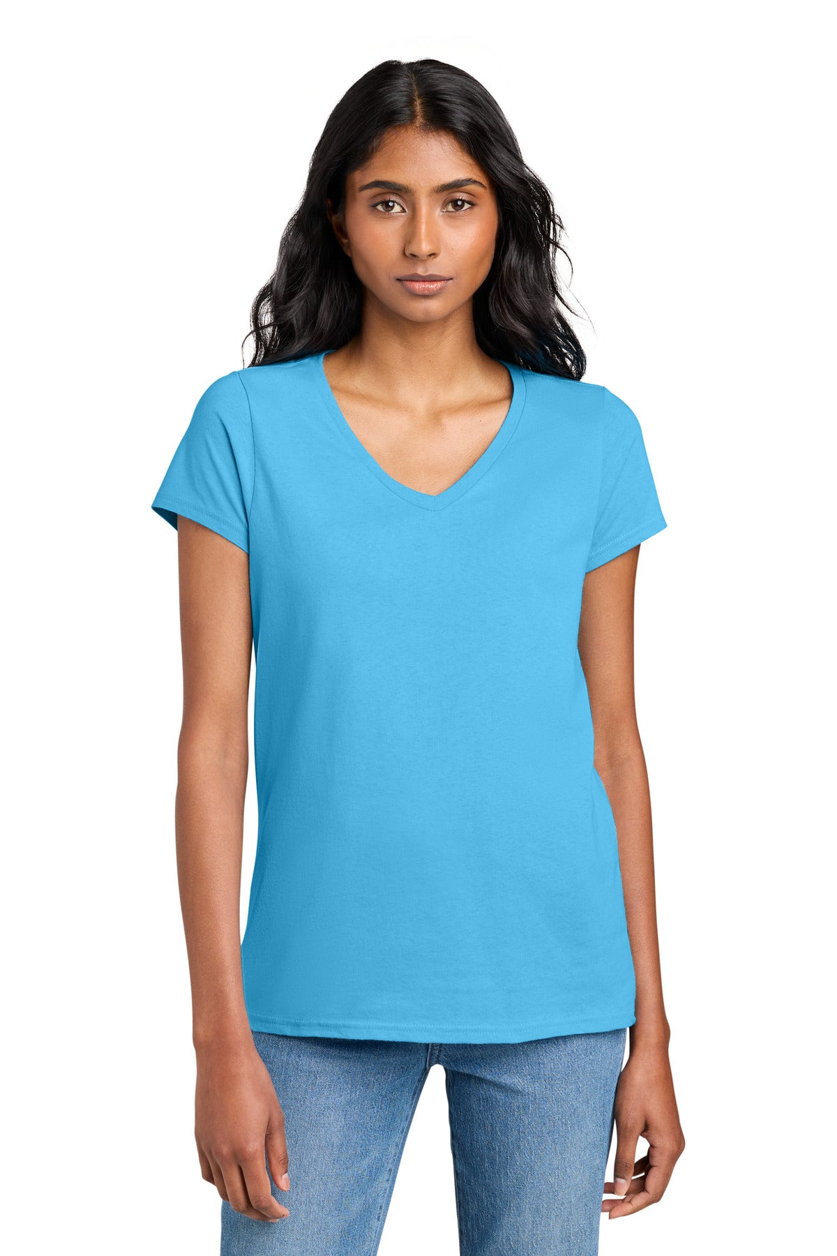 Custom Aquatic Blue Women's The Concert Tee V-Neck DT5002, personalized by SanCanDo Swag in Argyle, TX