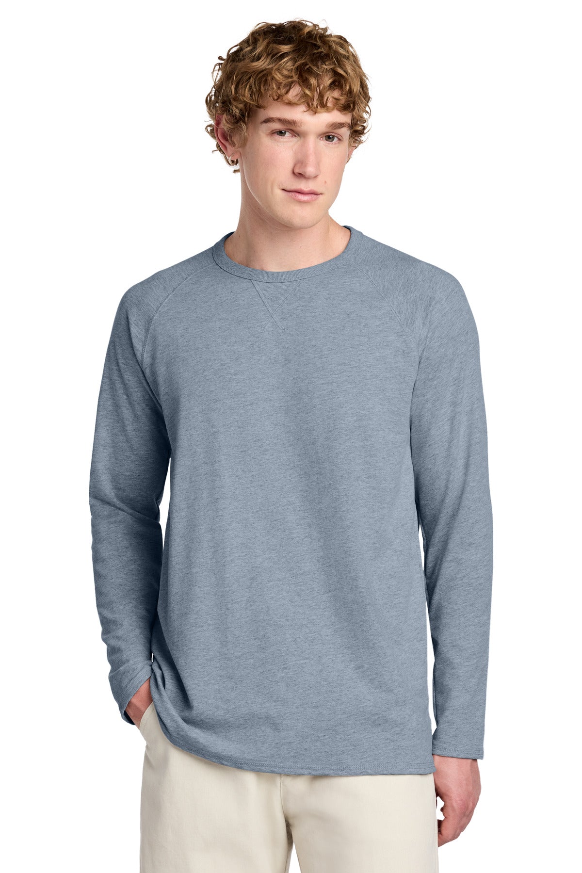 Custom Flint Blue Heather Terry Long Sleeve Crewneck DT572, personalized by SanCanDo Swag in Argyle, TX