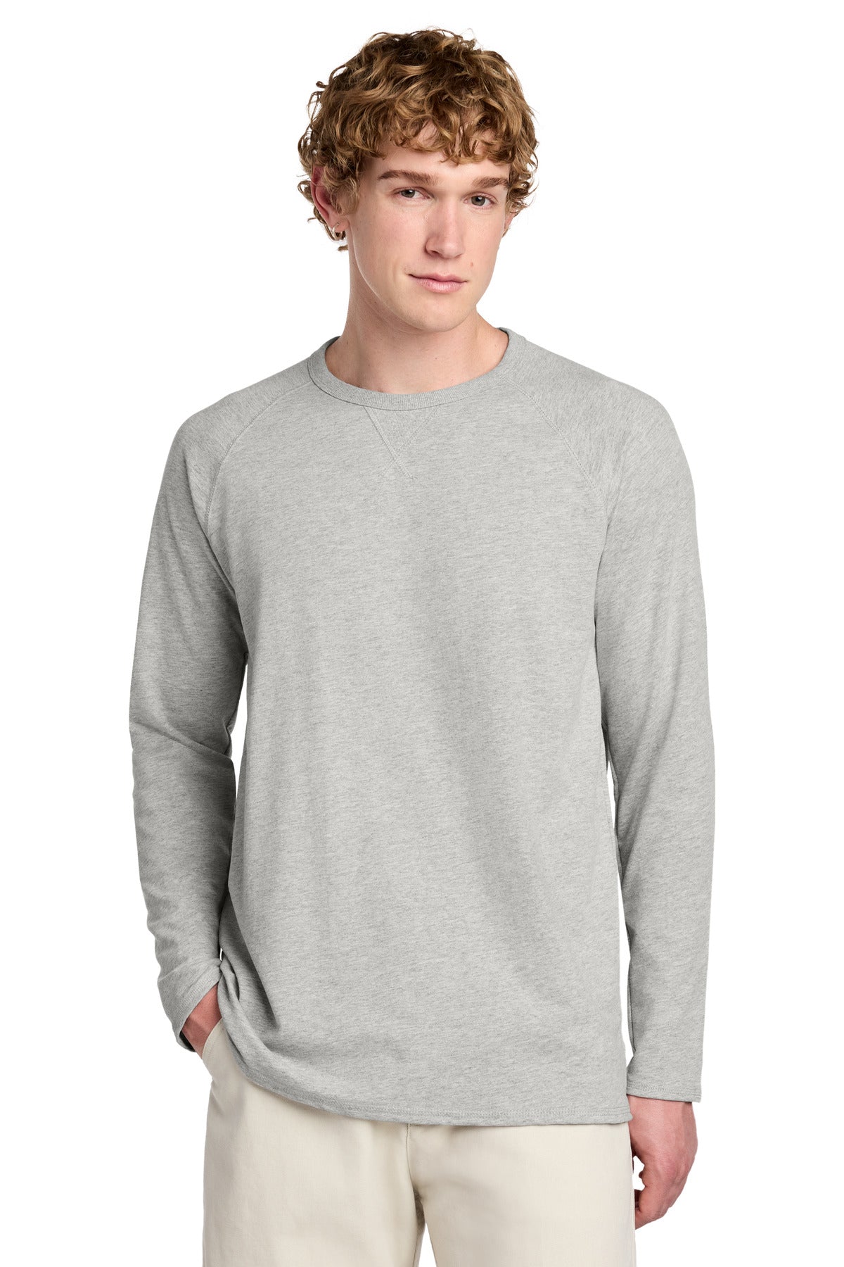 Custom Light Heather Grey Terry Long Sleeve Crewneck DT572, personalized by SanCanDo Swag in Argyle, TX