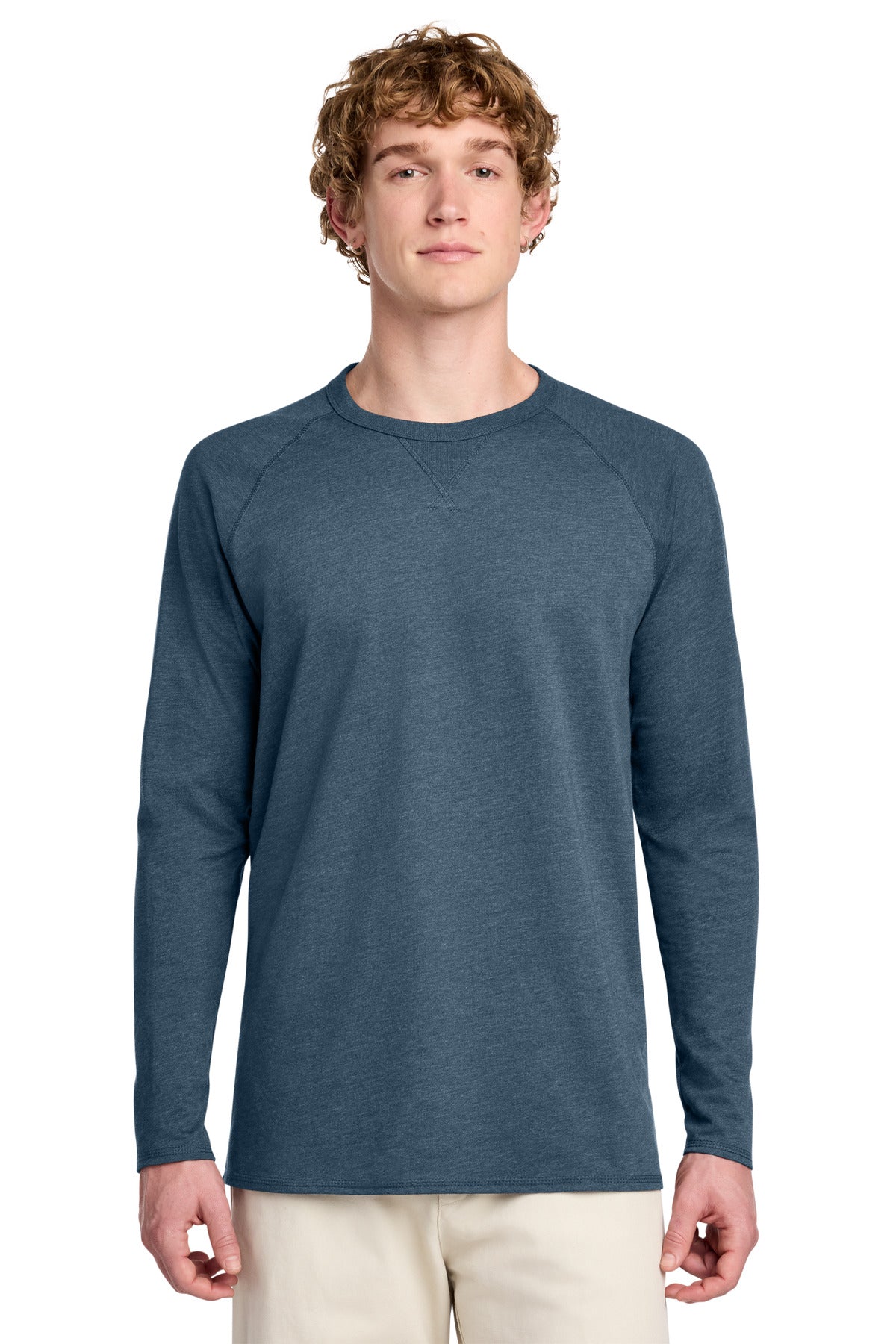 Custom Washed Indigo Terry Long Sleeve Crewneck DT572, personalized by SanCanDo Swag in Argyle, TX