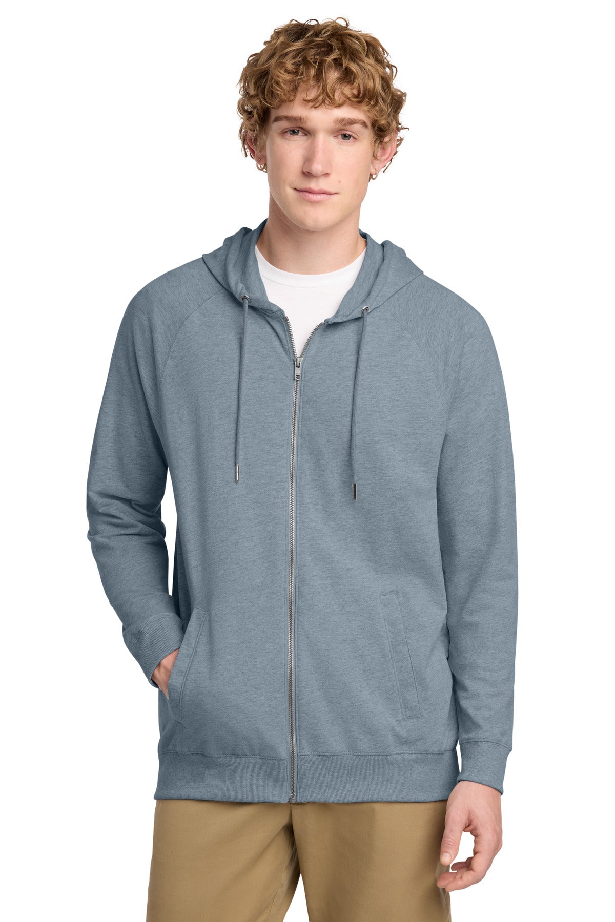 Custom Flint Blue Heather Featherweight French Terry Full-Zip Hoodie DT573, personalized by SanCanDo Swag in Argyle, TX