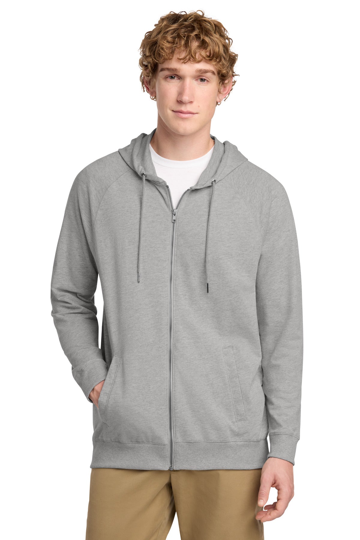 Custom Light Heather Grey Featherweight French Terry Full-Zip Hoodie DT573, personalized by SanCanDo Swag in Argyle, TX