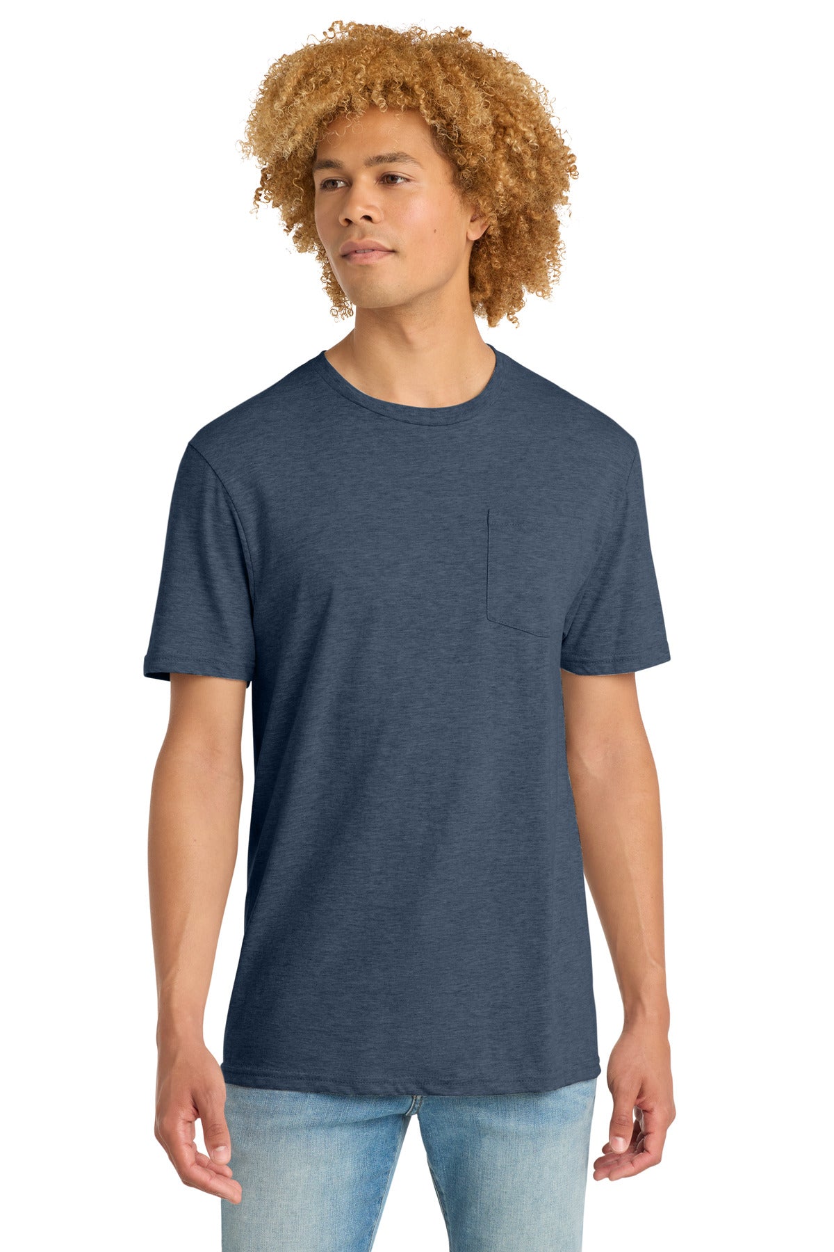 Custom Heathered Navy V.I.T. Tee with Pocket DT6000P, personalized by SanCanDo Swag in Argyle, TX
