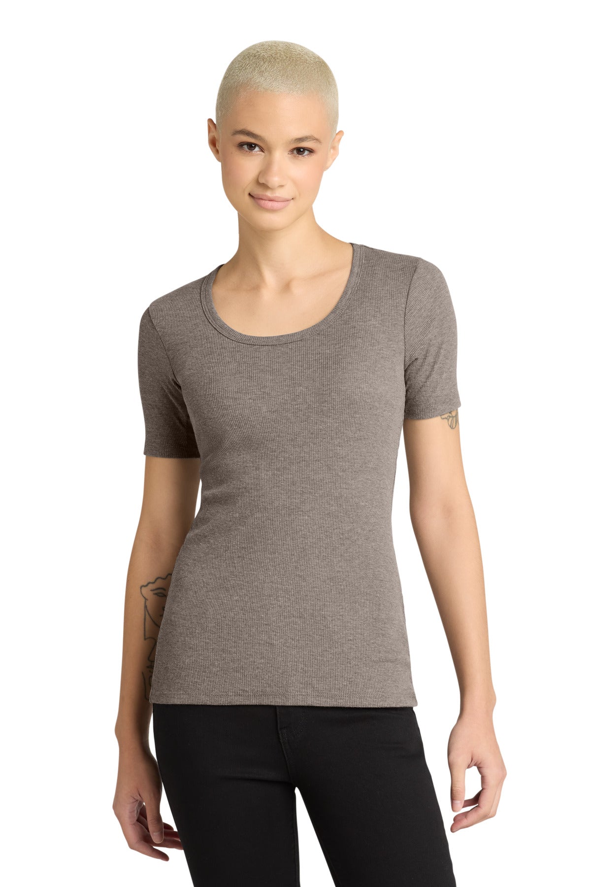 Custom Grey Frost Women's V.I.T.Rib Scoop Neck Tee DT6020, personalized by SanCanDo Swag in Argyle, TX