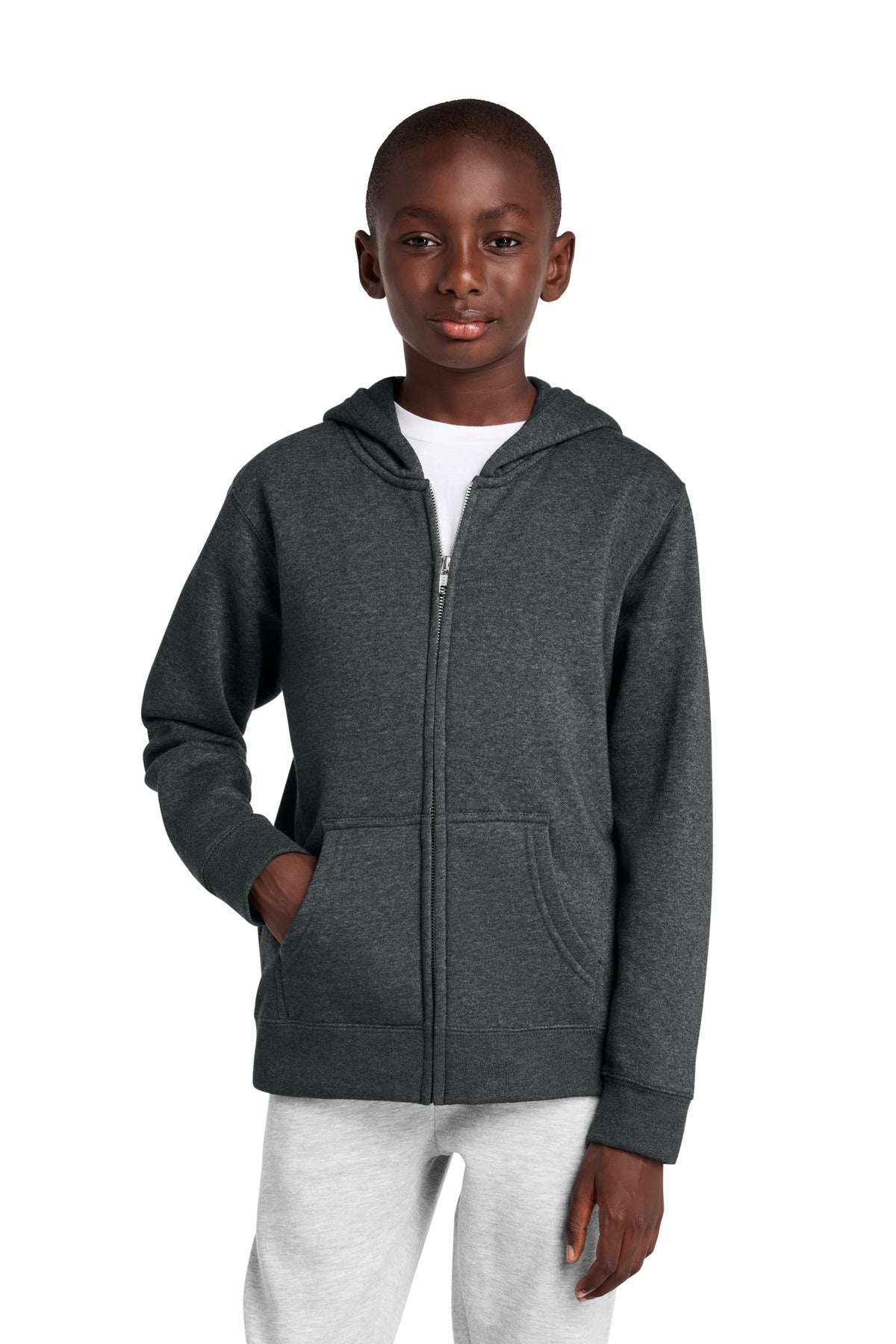 Custom Heathered Charcoal Youth V.I.T. Fleece Full-Zip Hoodie DT6102Y, personalized by SanCanDo Swag in Argyle, TX