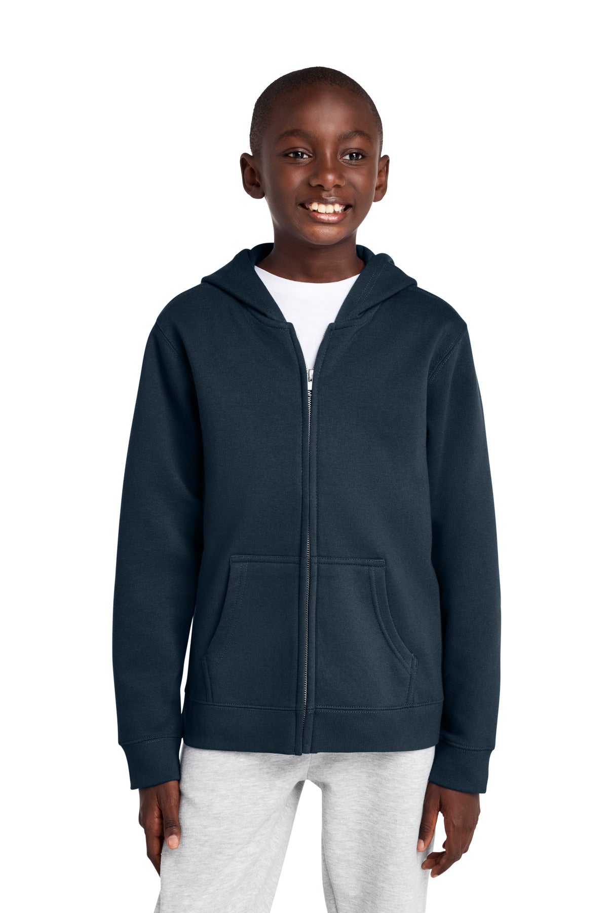 Custom New Navy Youth V.I.T. Fleece Full-Zip Hoodie DT6102Y, personalized by SanCanDo Swag in Argyle, TX