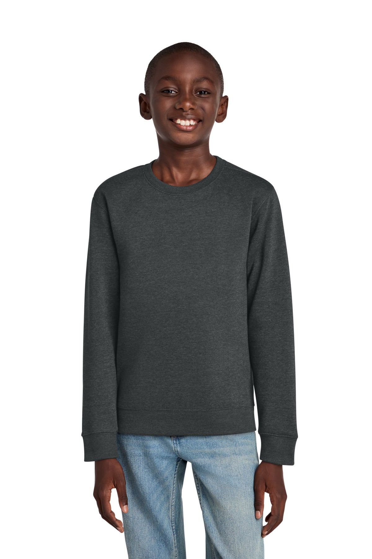 Custom Heathered Charcoal Youth V.I.T. Fleece Crew DT6104Y, personalized by SanCanDo Swag in Argyle, TX