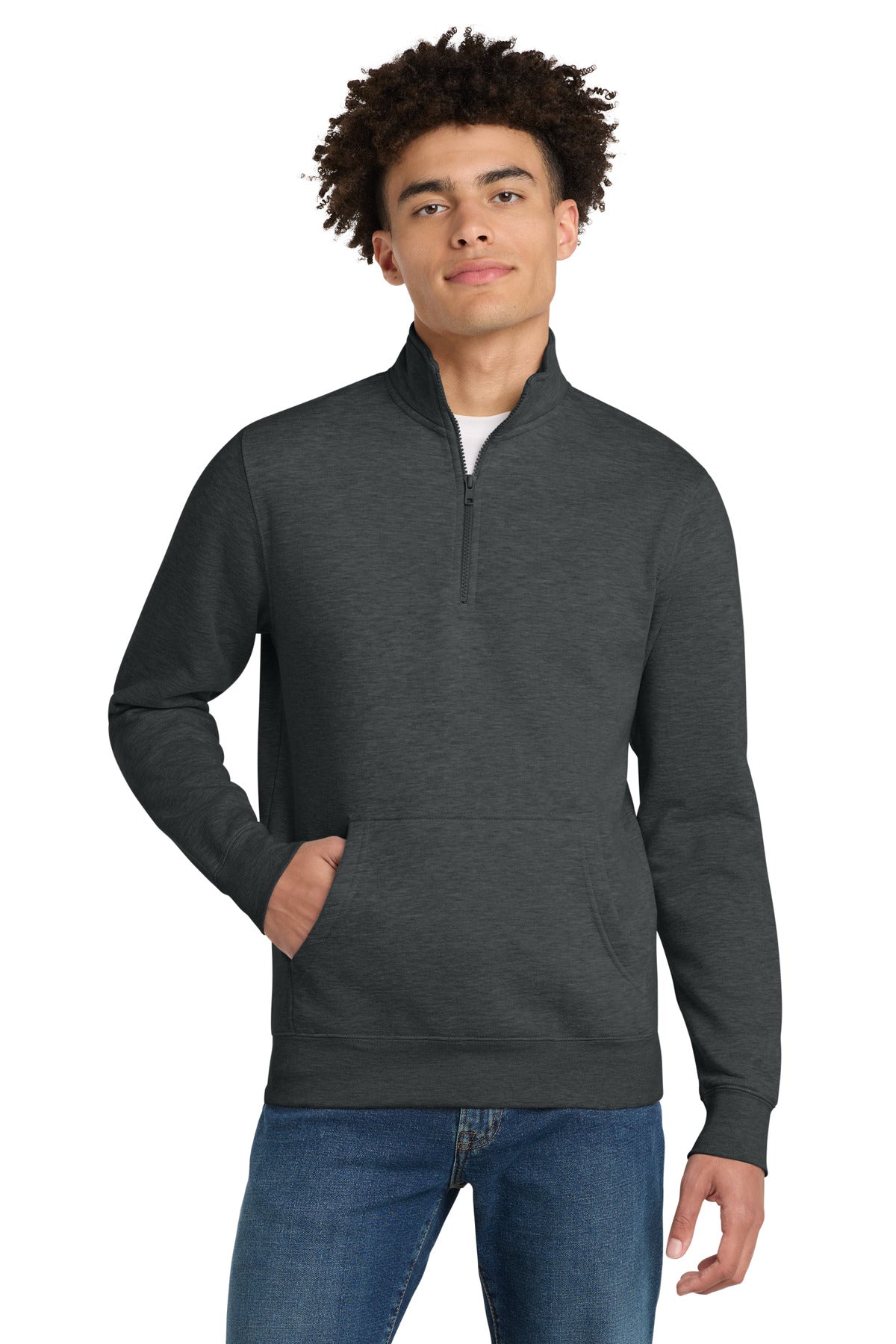 Custom Heathered Charcoal V.I.T.Fleece 1/4-Zip DT6106, personalized by SanCanDo Swag in Argyle, TX