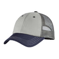 Custom Chrome/ New Navy/ Charcoal Tri-Tone Mesh Back Cap DT616, personalized by SanCanDo Swag in Argyle, TX