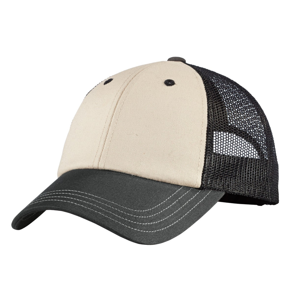 Custom Sandstone/ Charcoal/ Black Tri-Tone Mesh Back Cap DT616, personalized by SanCanDo Swag in Argyle, TX