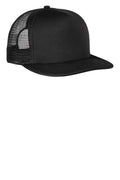 Custom Black Flat Bill Snapback Trucker Cap DT624, personalized by SanCanDo Swag in Argyle, TX