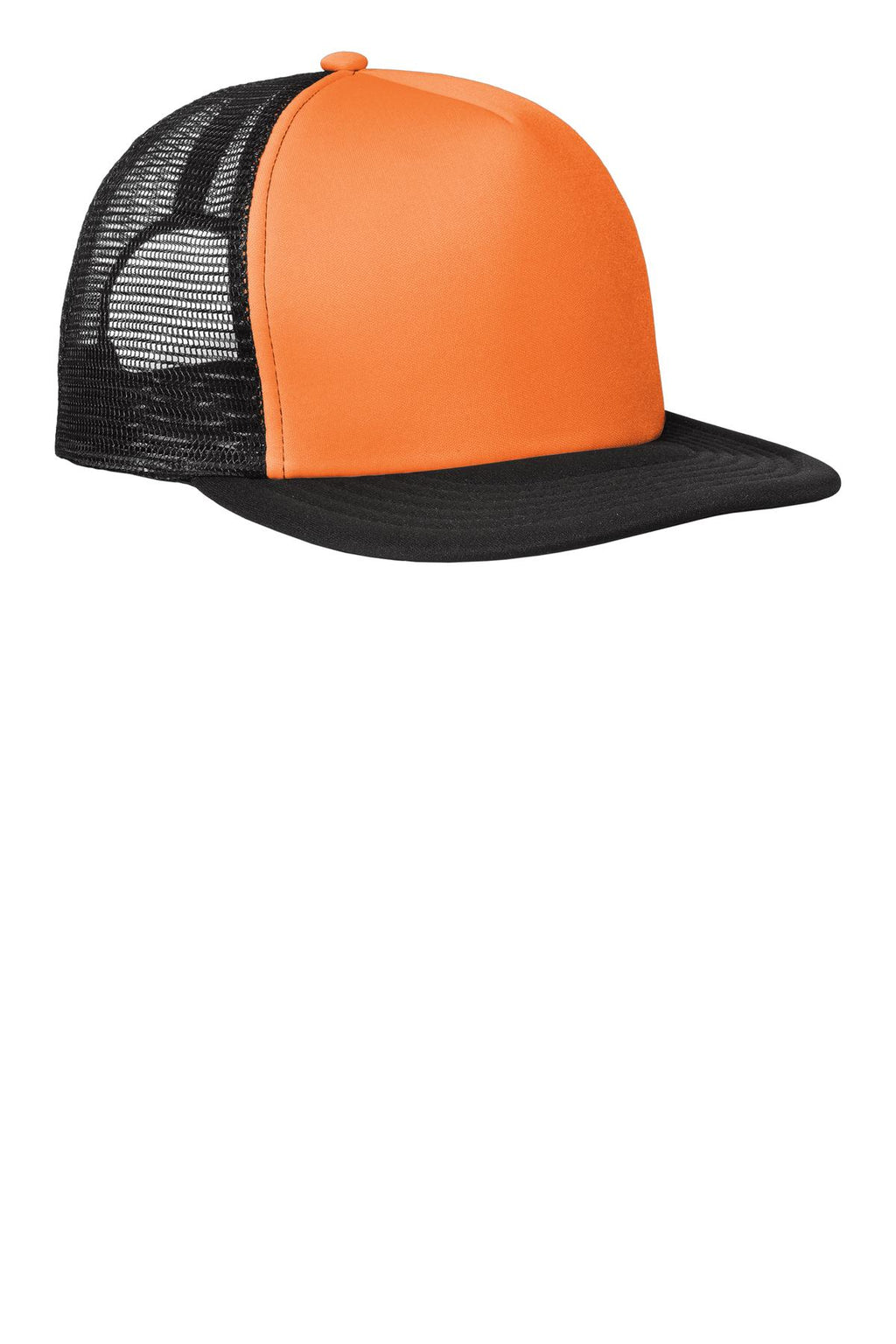 Custom Neon Orange Flat Bill Snapback Trucker Cap DT624, personalized by SanCanDo Swag in Argyle, TX
