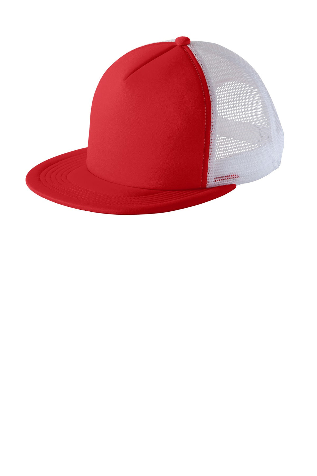 Custom New Red Flat Bill Snapback Trucker Cap DT624, personalized by SanCanDo Swag in Argyle, TX