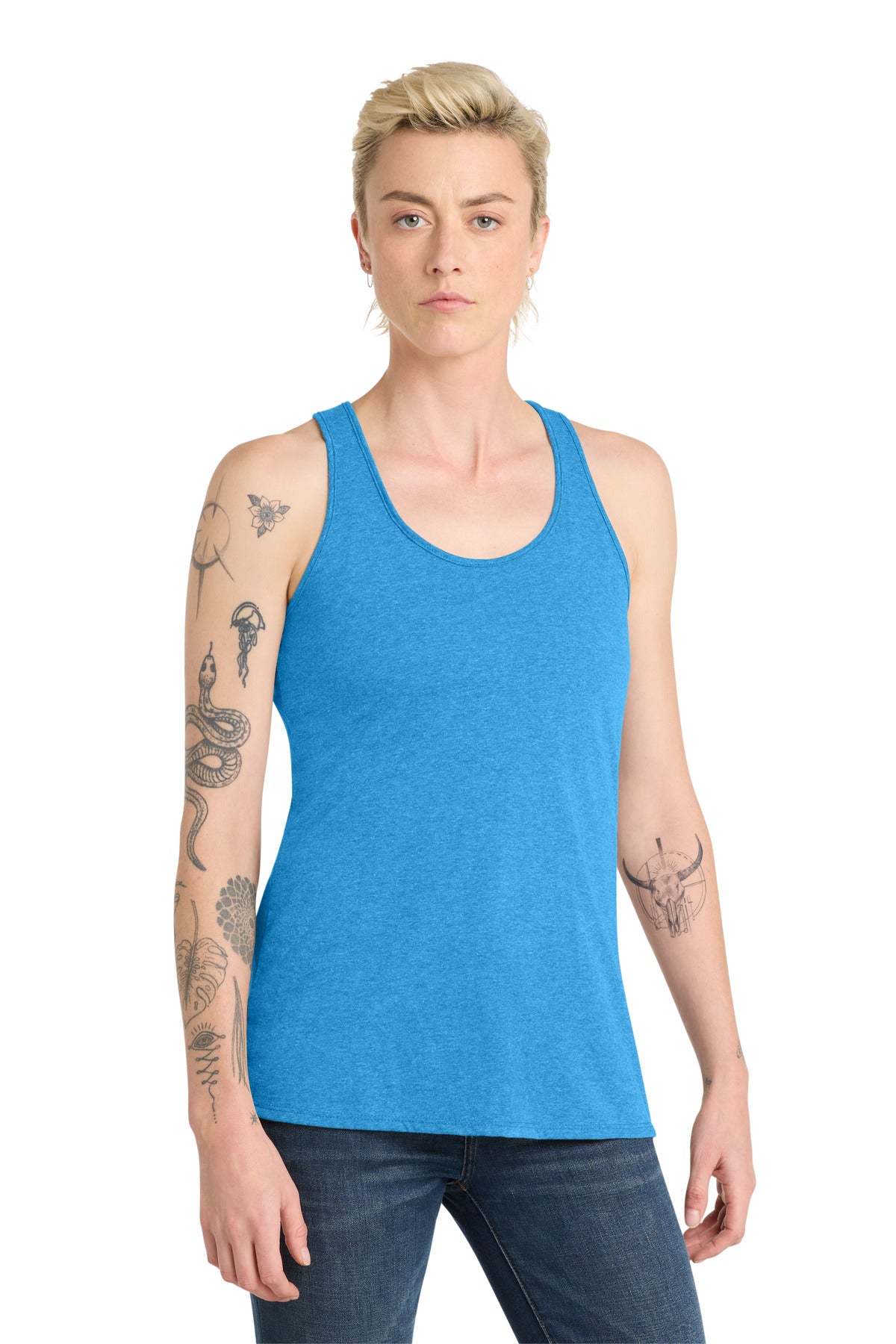 Custom Heathered Bright Turquoise Women's V.I.T. Racerback Tank DT6302, personalized by SanCanDo Swag in Argyle, TX