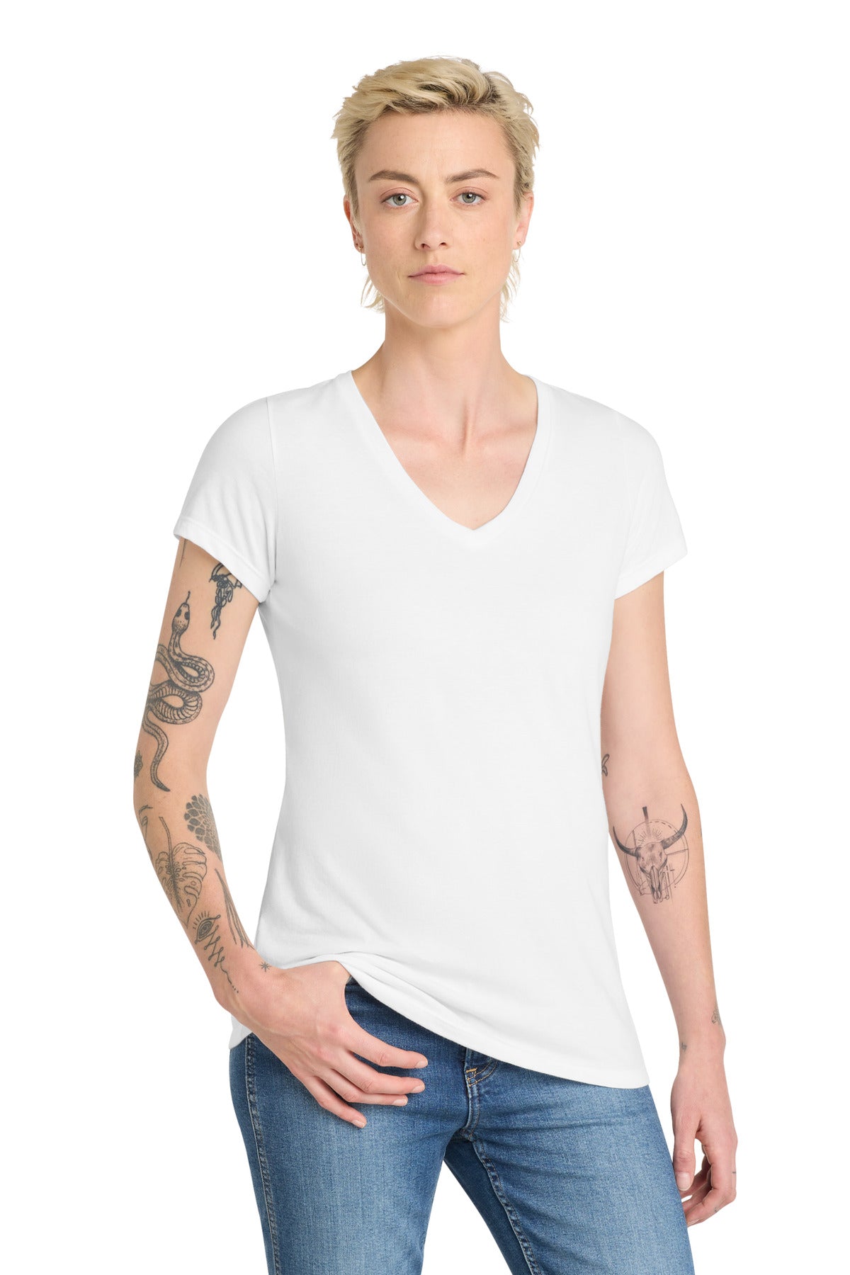 Custom White Women's V.I.T. Tee V-Neck DT6503, personalized by SanCanDo Swag in Argyle, TX