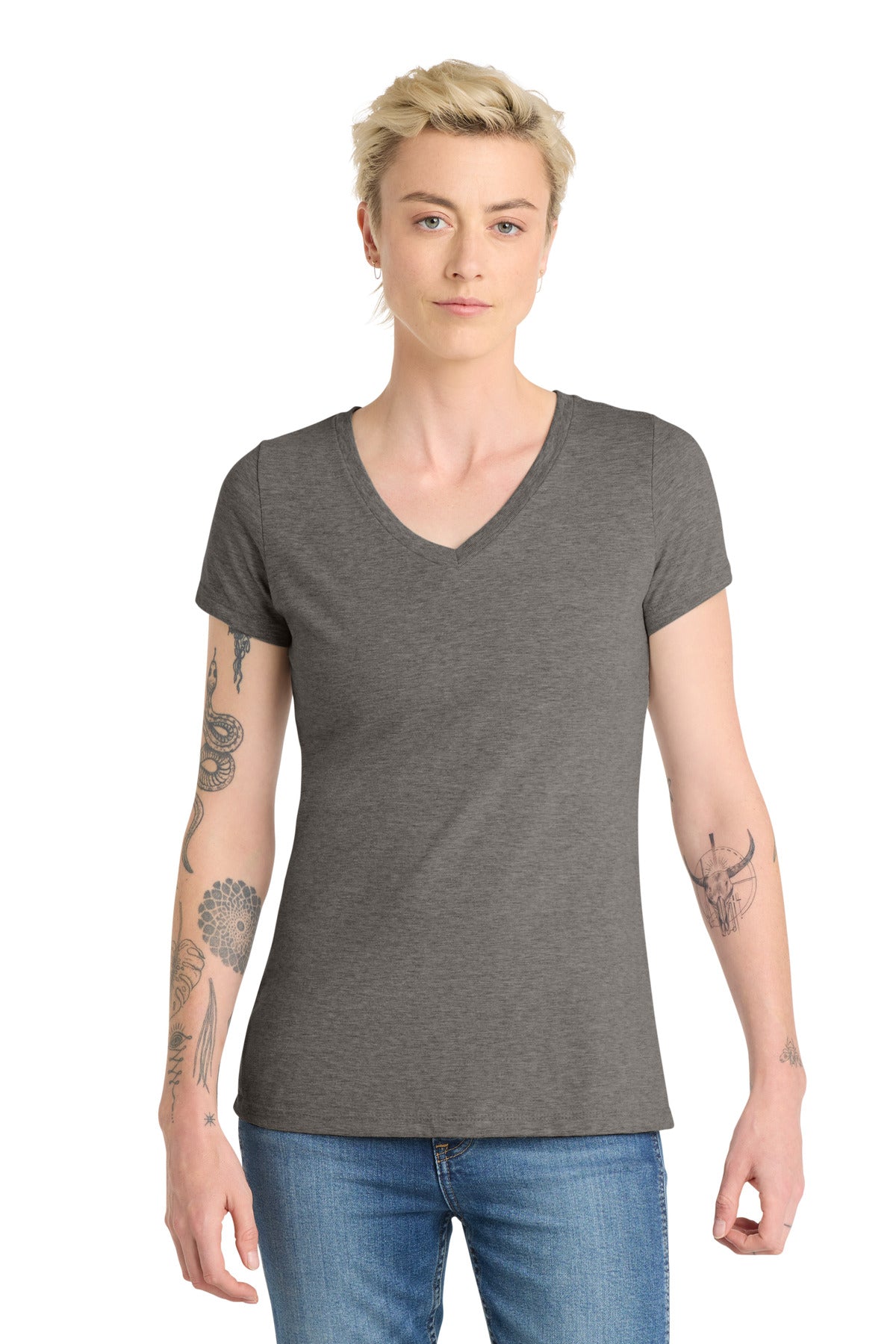 Custom Grey Frost Women's V.I.T. Tee V-Neck DT6503, personalized by SanCanDo Swag in Argyle, TX
