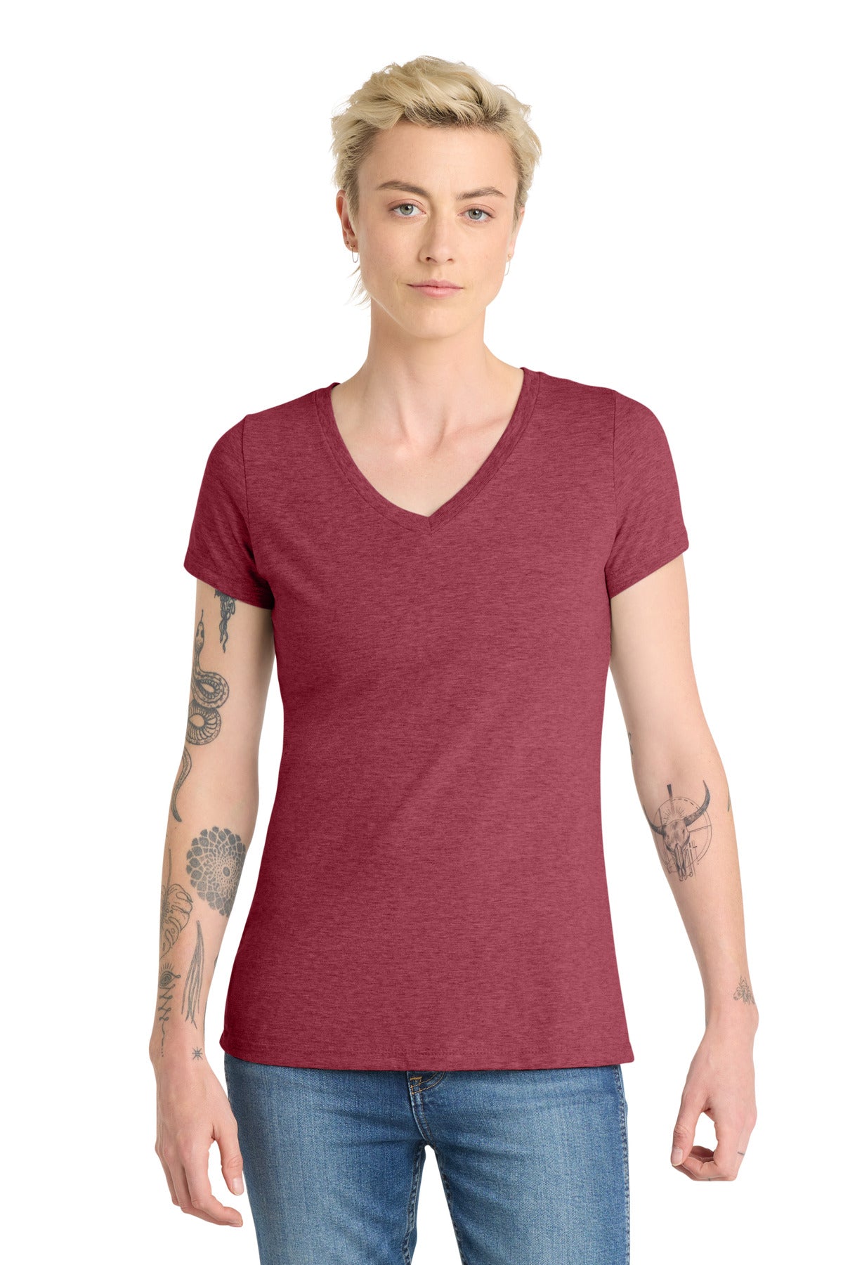 Custom Heathered Cardinal Women's V.I.T. Tee V-Neck DT6503, personalized by SanCanDo Swag in Argyle, TX