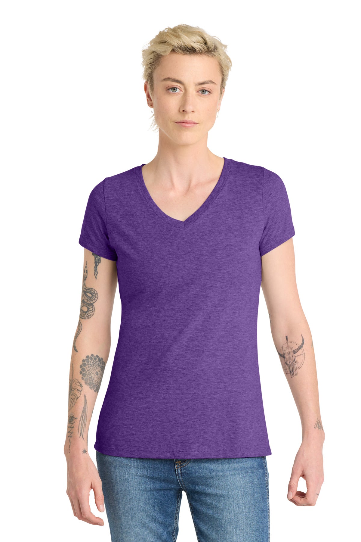 Custom Heathered Purple Women's V.I.T. Tee V-Neck DT6503, personalized by SanCanDo Swag in Argyle, TX