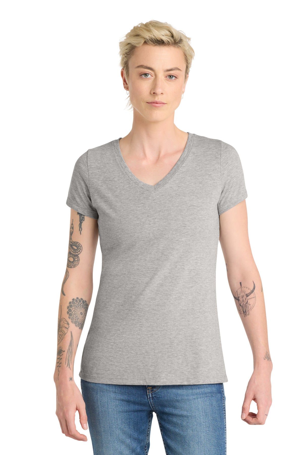 Custom Light Heather Grey Women's V.I.T. Tee V-Neck DT6503, personalized by SanCanDo Swag in Argyle, TX