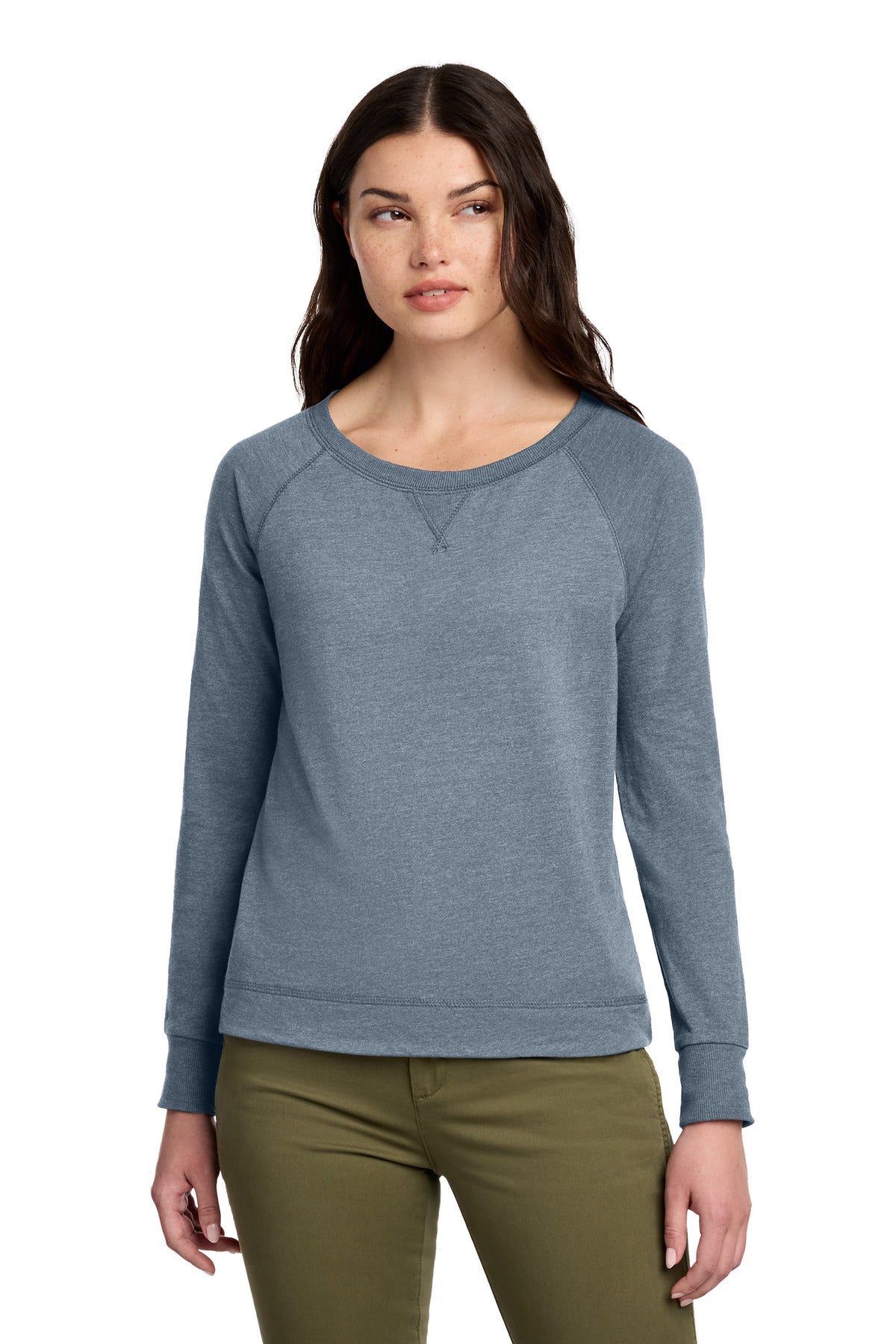 Custom Flint Blue Heather Terry Long Sleeve Crewneck DT672, personalized by SanCanDo Swag in Argyle, TX